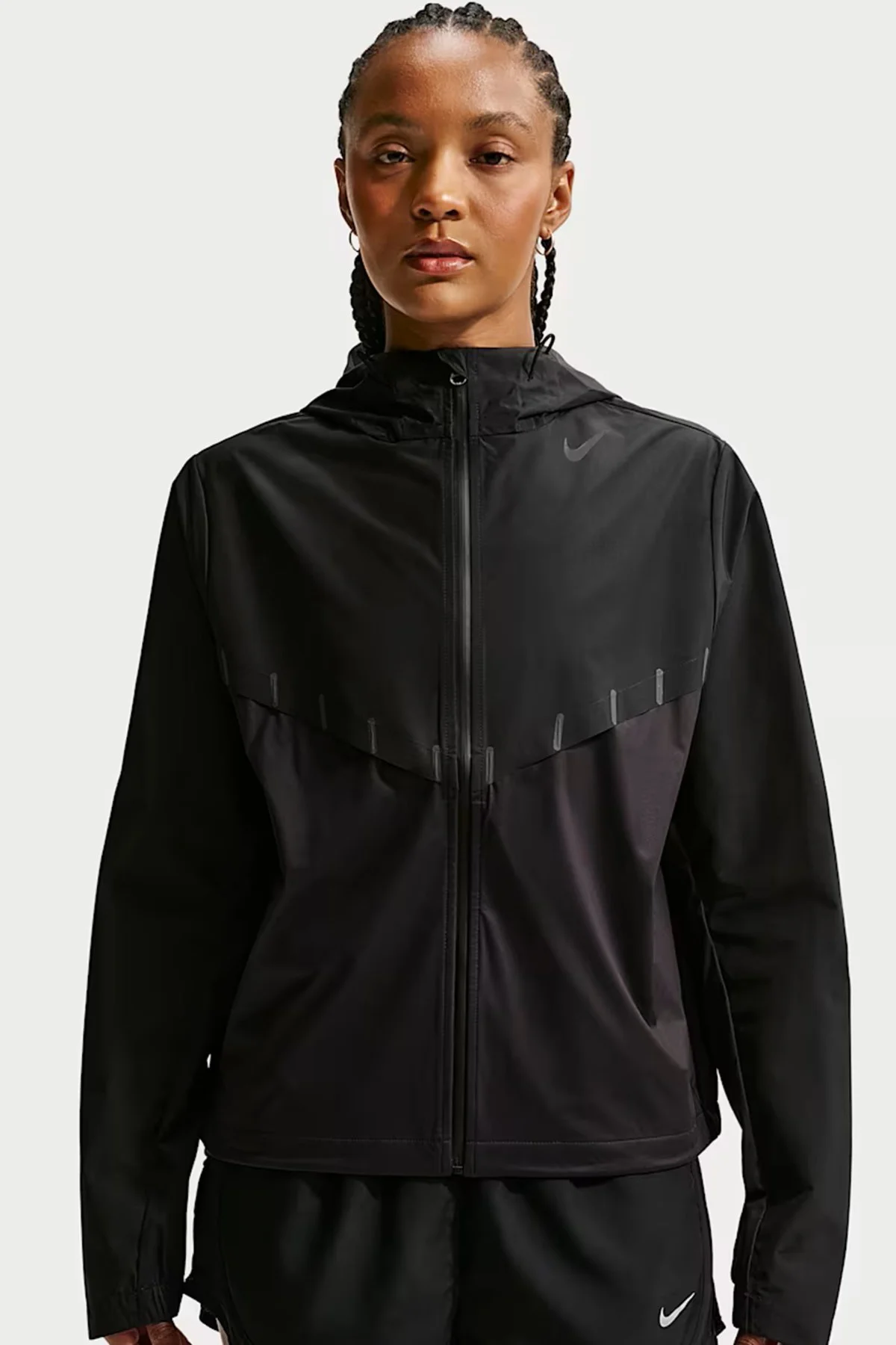 Nike Aeroswift Aerogami Storm-Fit Womens Running Jacket Çanta Olabilen Su İtici Reflektörlü Kadın Koşu Yağmurluk Ceket Siyah