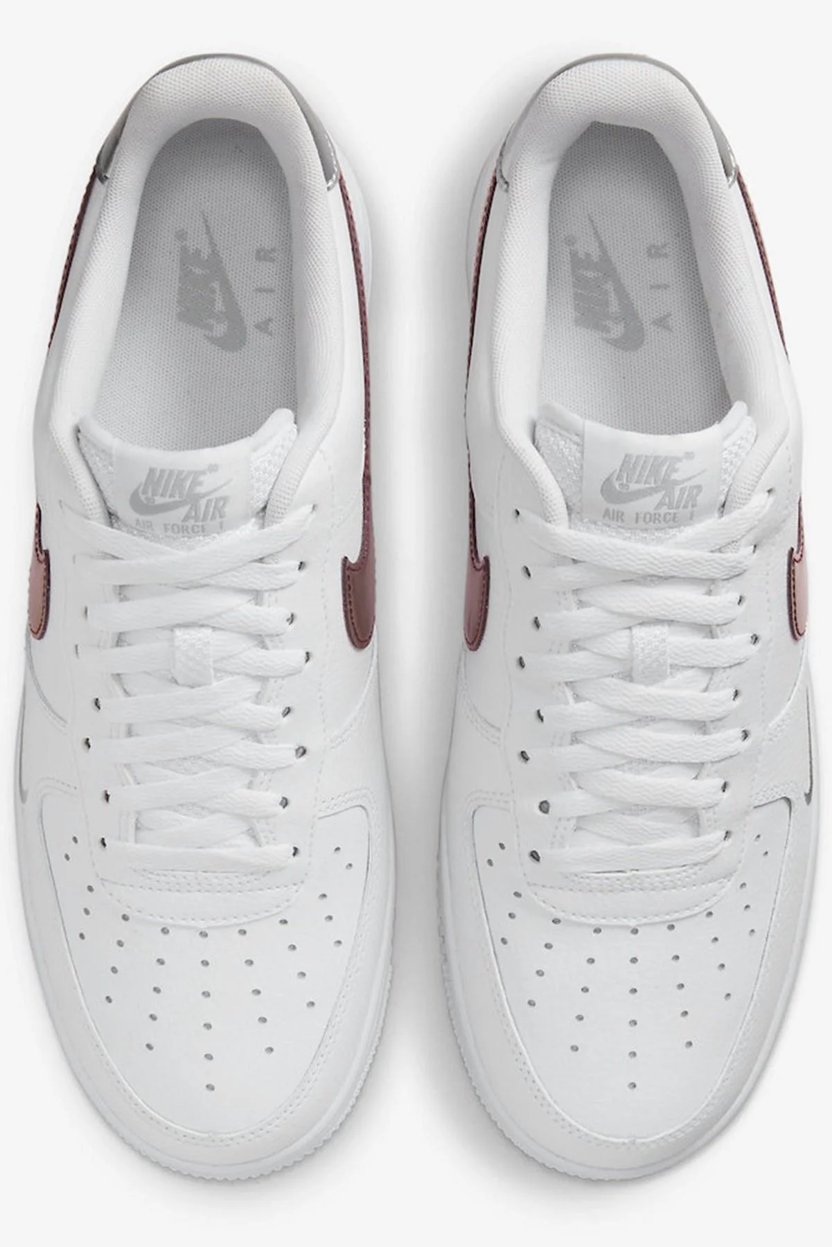 Nike Air Force 1 '07 Trainers White With Metallic Swoosh Leather Sneaker Hakiki Deri Erkek Günlük Spor Ayakkabı Beyaz