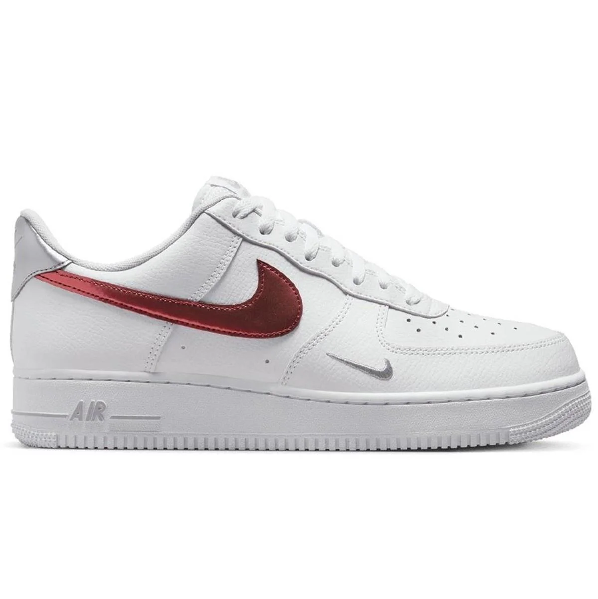 Nike Air Force 1 '07 Trainers White With Metallic Swoosh Leather Sneaker Hakiki Deri Erkek Günlük Spor Ayakkabı Beyaz