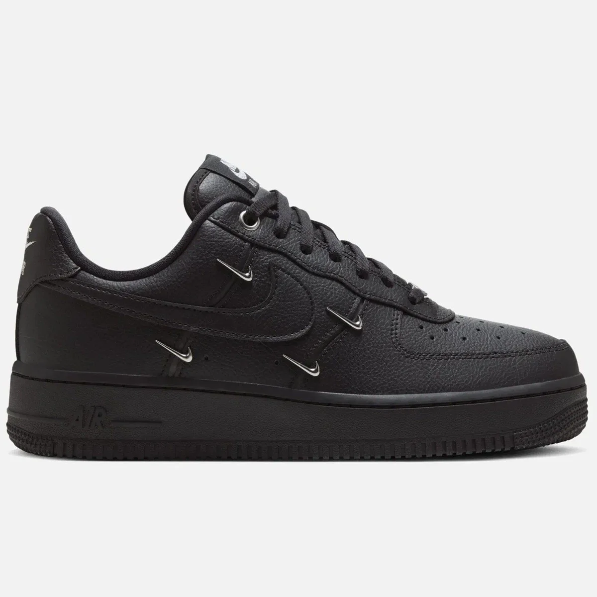 Nike Air Force 1 '07 LX ''Metallic Swooshes'' Leather Sneaker Hakiki Deri Kadın Günlük Spor Ayakkabı Siyah