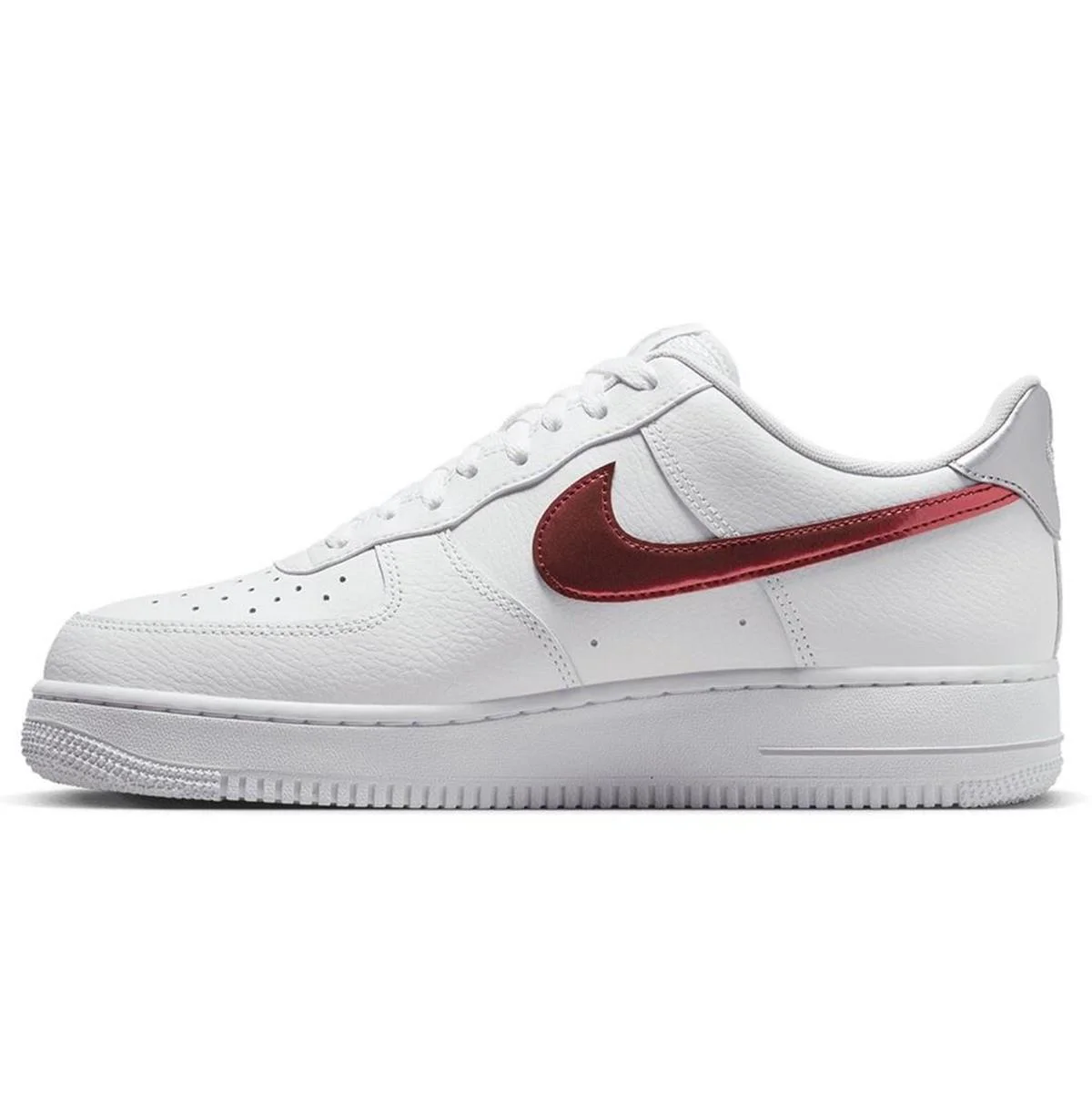 Nike Air Force 1 '07 Trainers White With Metallic Swoosh Leather Sneaker Hakiki Deri Erkek Günlük Spor Ayakkabı Beyaz