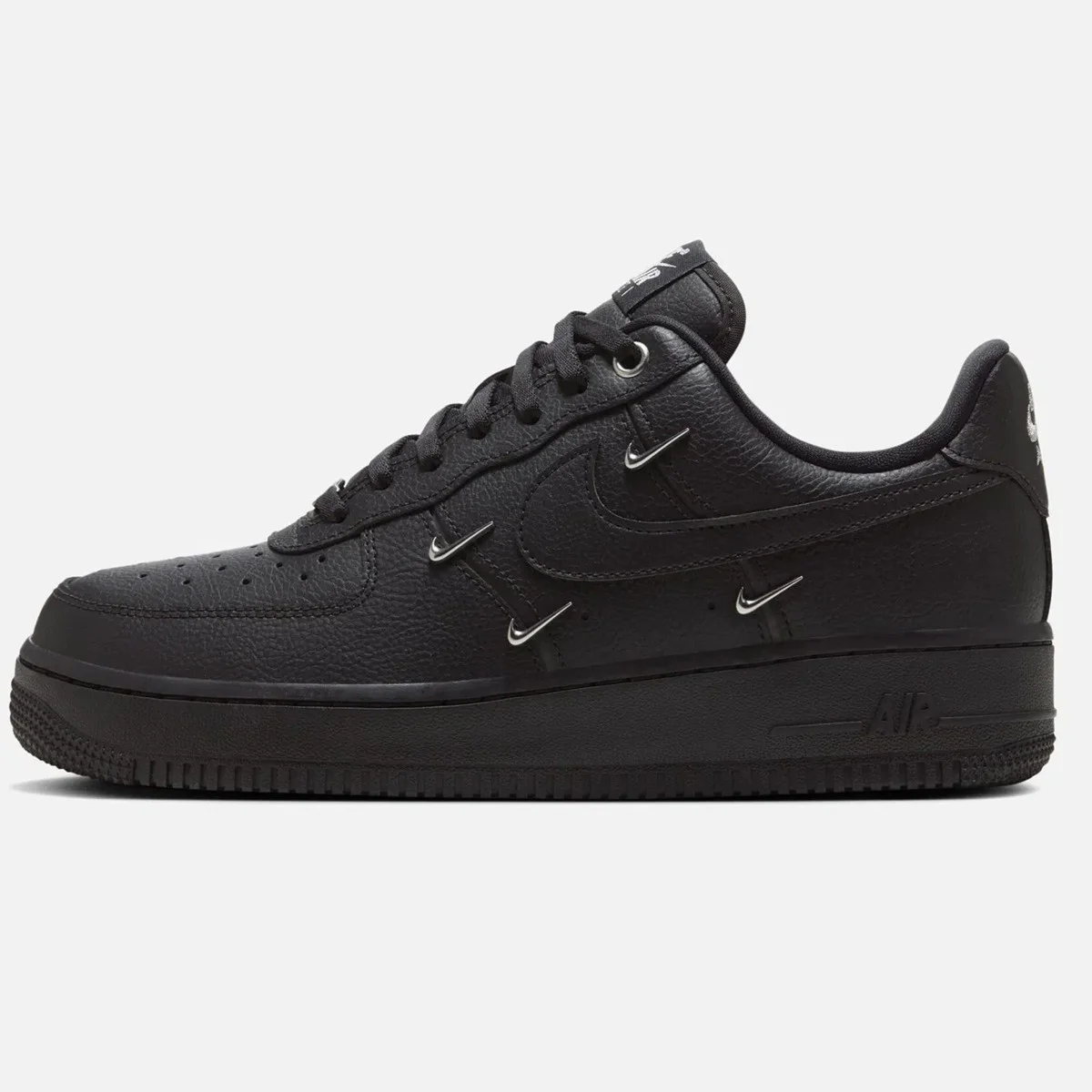 Nike Air Force 1 '07 LX ''Metallic Swooshes'' Leather Sneaker Hakiki Deri Kadın Günlük Spor Ayakkabı Siyah