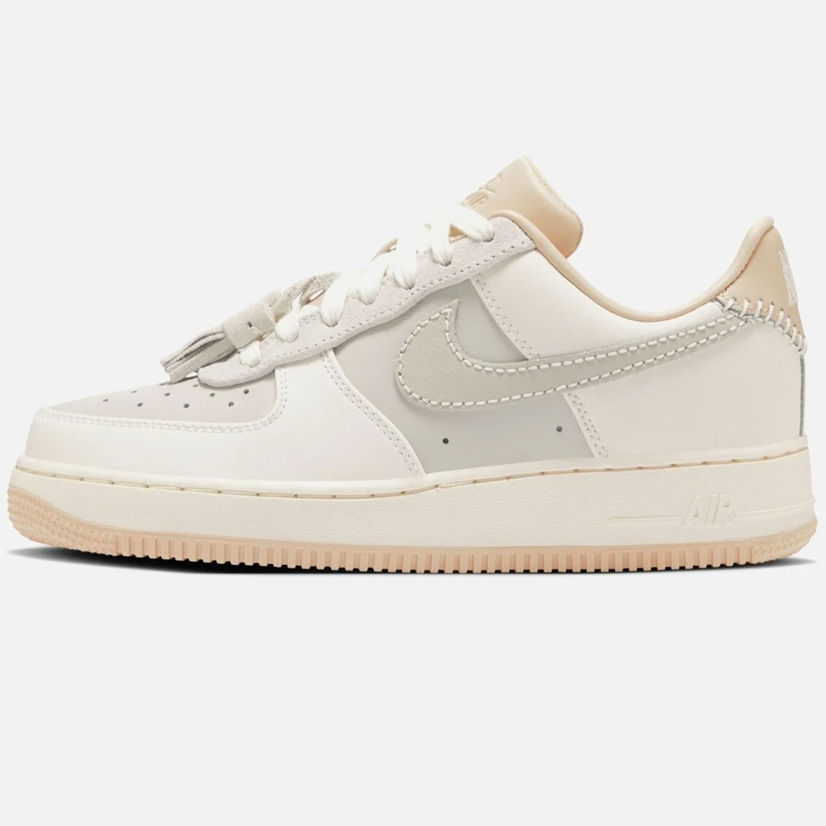 Nike Air Force 1 AF1 1,07 Tassel Detail Leather Womens Sneaker Hakiki Deri Günlük Spor Ayakkabı Krem