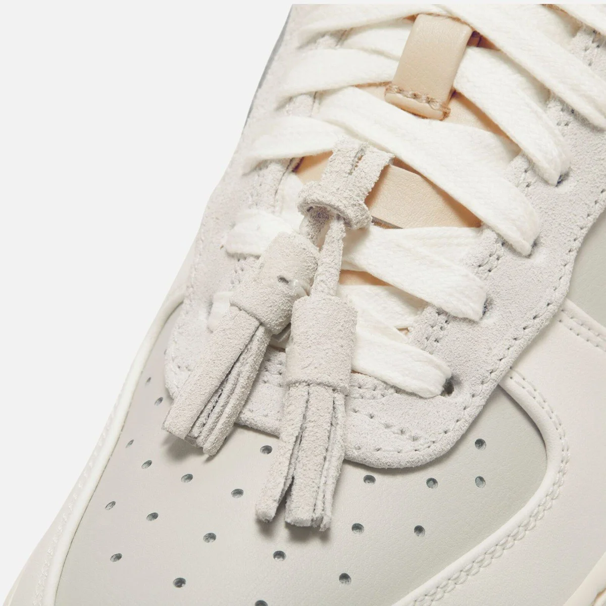 Nike Air Force 1 AF1 1,07 Tassel Detail Leather Womens Sneaker Hakiki Deri Günlük Spor Ayakkabı Krem