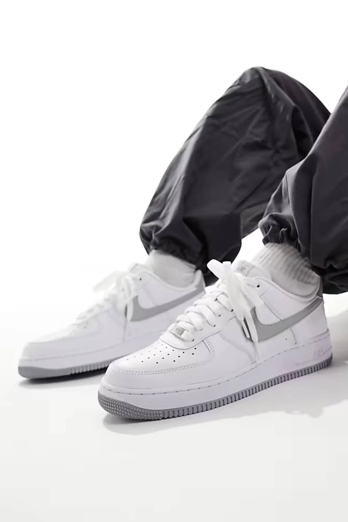 Nike Air Force 1 Low  AF1 Unisex Leather Sneaker Hakiki Deri Unisex Günlük Spor Ayakkabı Beyaz Gri