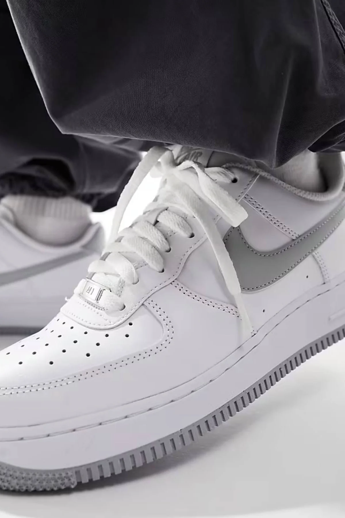 Nike Air Force 1 Low  AF1 Unisex Leather Sneaker Hakiki Deri Unisex Günlük Spor Ayakkabı Beyaz Gri