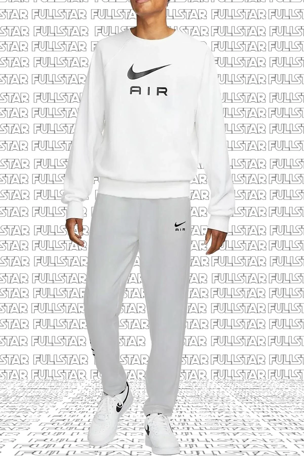 Nike Air French Terry Crew Sweatshirt Loose Fit Bol Kesim Beyaz Sweatshirt Beyaz