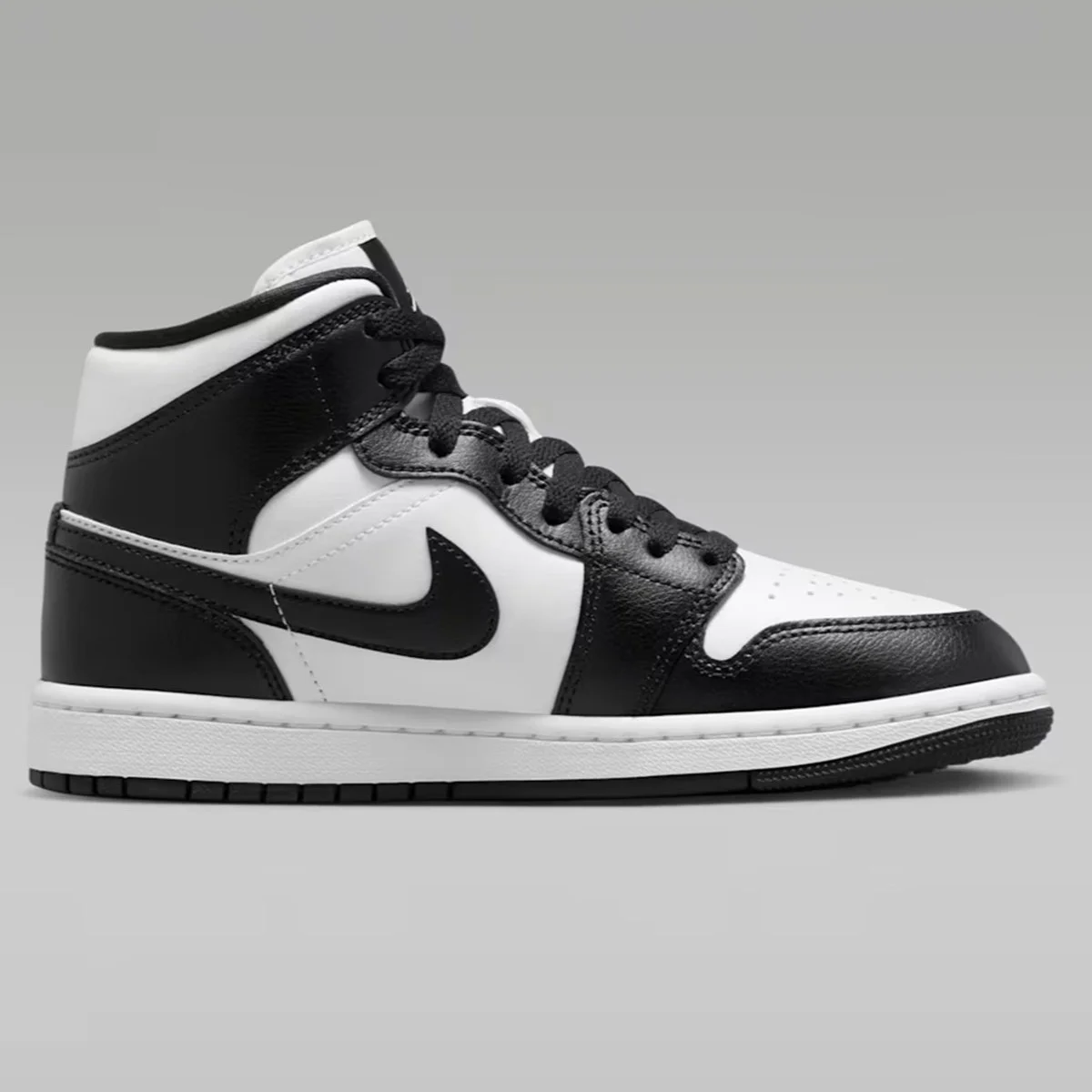 Nike Air Jordan 1 Mid Panda Unisex Leather Sneaker Hakiki Deri Bilekli Günlük Spor Ayakkabı Siyah-Beyaz