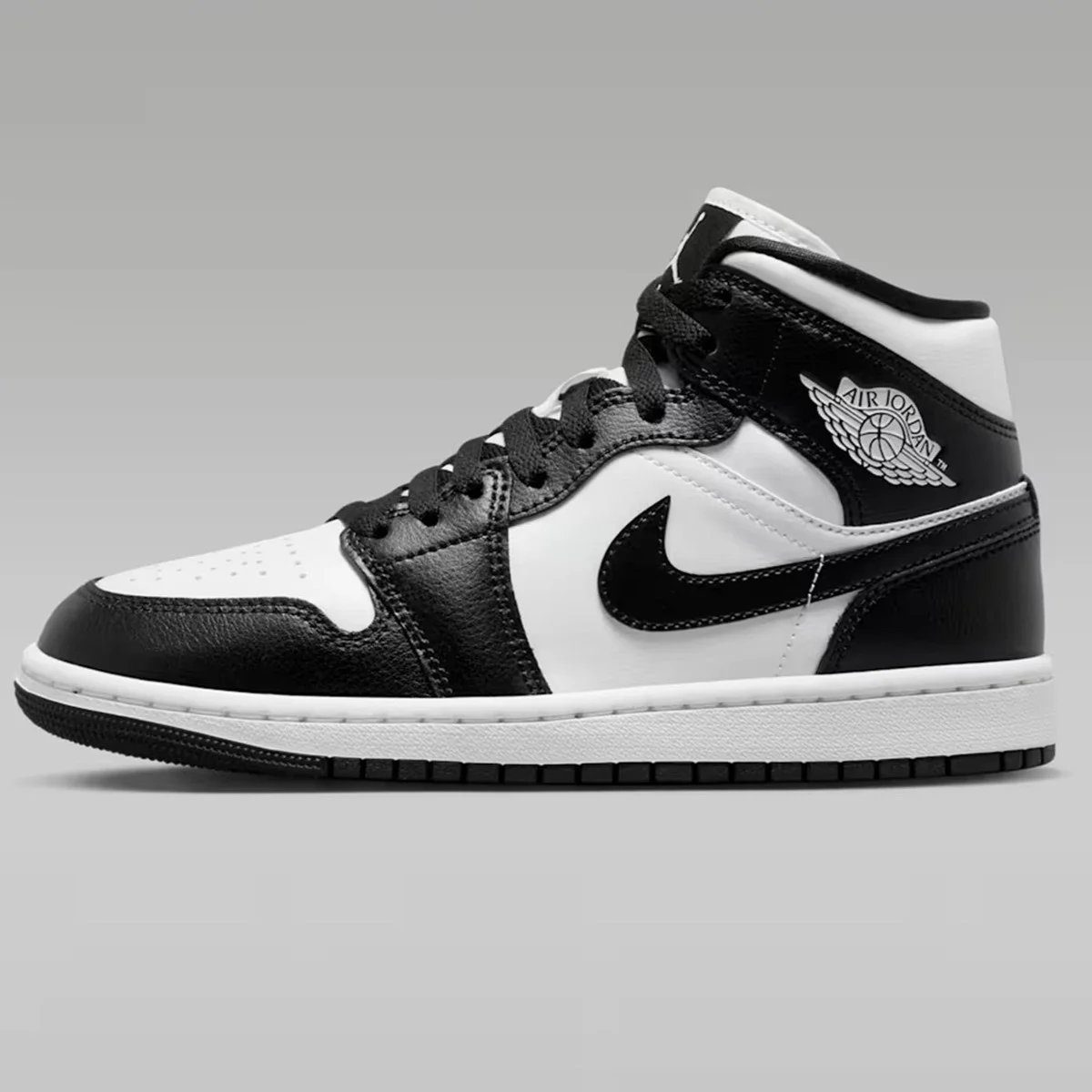 Nike Air Jordan 1 Mid Panda Unisex Leather Sneaker Hakiki Deri Bilekli Günlük Spor Ayakkabı Siyah-Beyaz