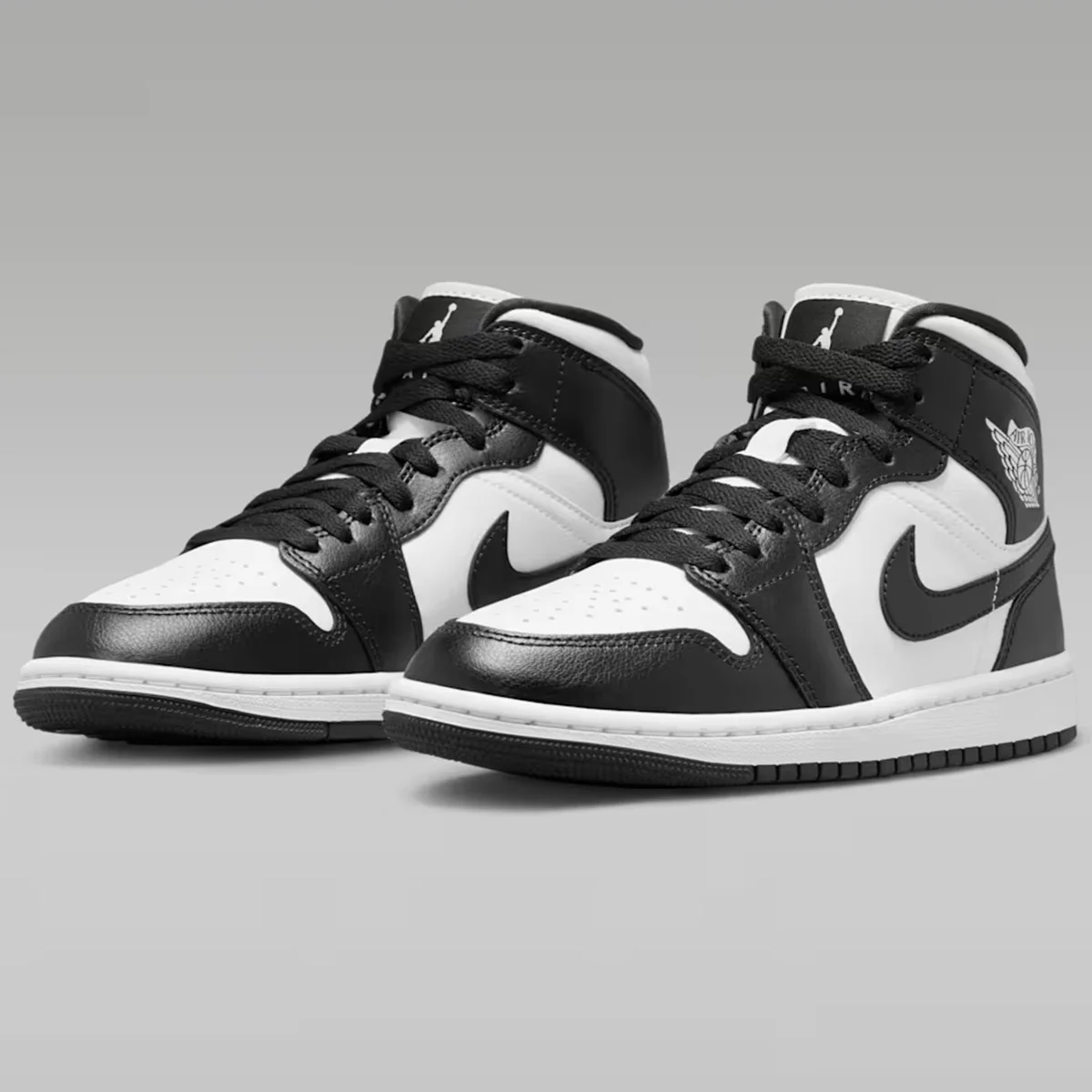 Nike Air Jordan 1 Mid Panda Unisex Leather Sneaker Hakiki Deri Bilekli Günlük Spor Ayakkabı Siyah-Beyaz