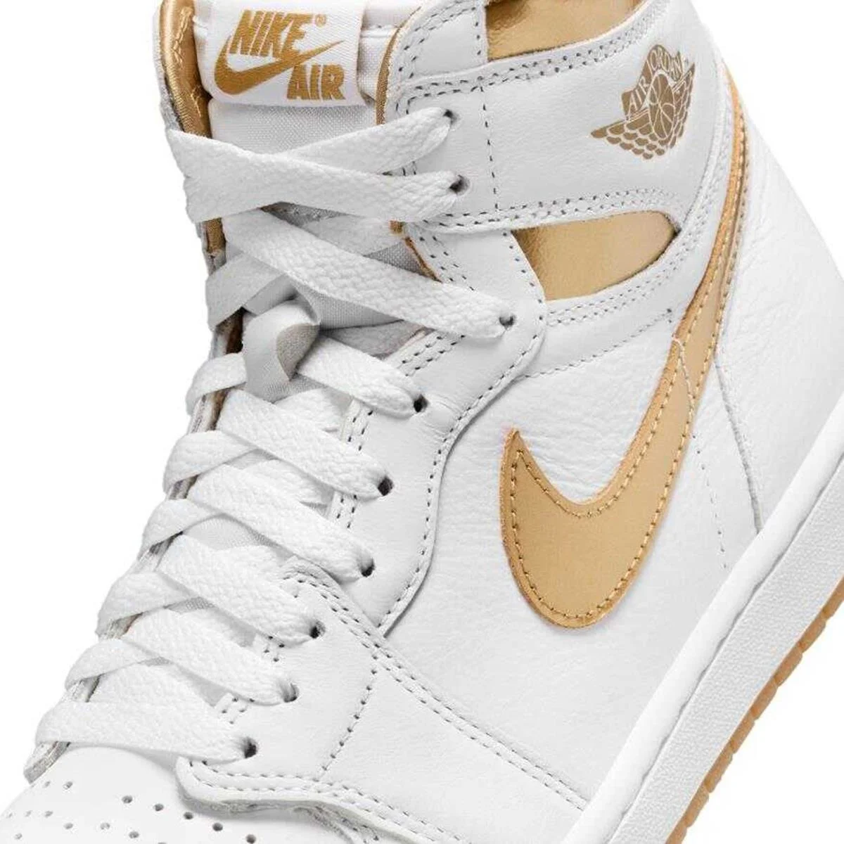 Nike Air Jordan 1 MİD Retro Unisex Sneaker Hakiki Deri Bilekli Spor Ayakkabı Beyaz-Gold