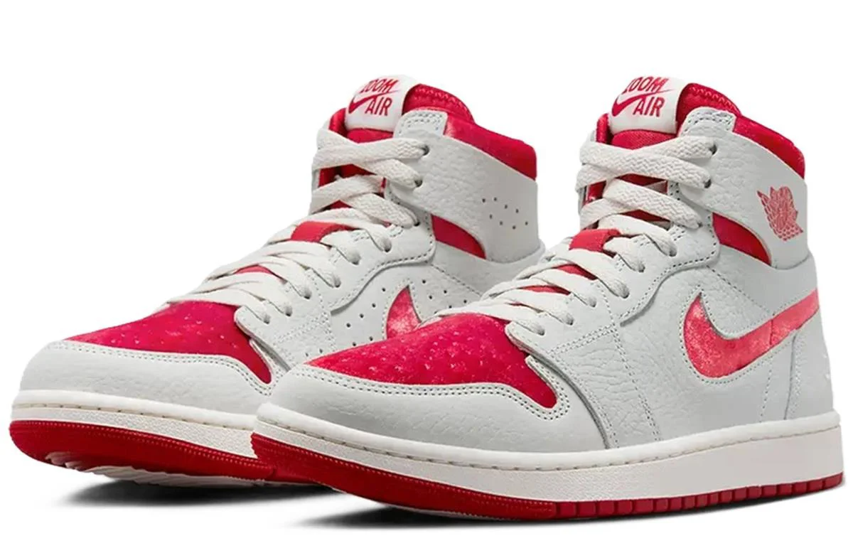 Nike Air Jordan 1 Zoom Air MİD Sneaker Hakiki Deri Bilekli Spor Ayakkabı Gri Kırmızı