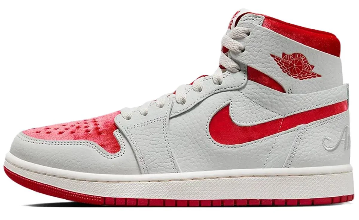 Nike Air Jordan 1 Zoom Air MİD Sneaker Hakiki Deri Bilekli Spor Ayakkabı Gri Kırmızı