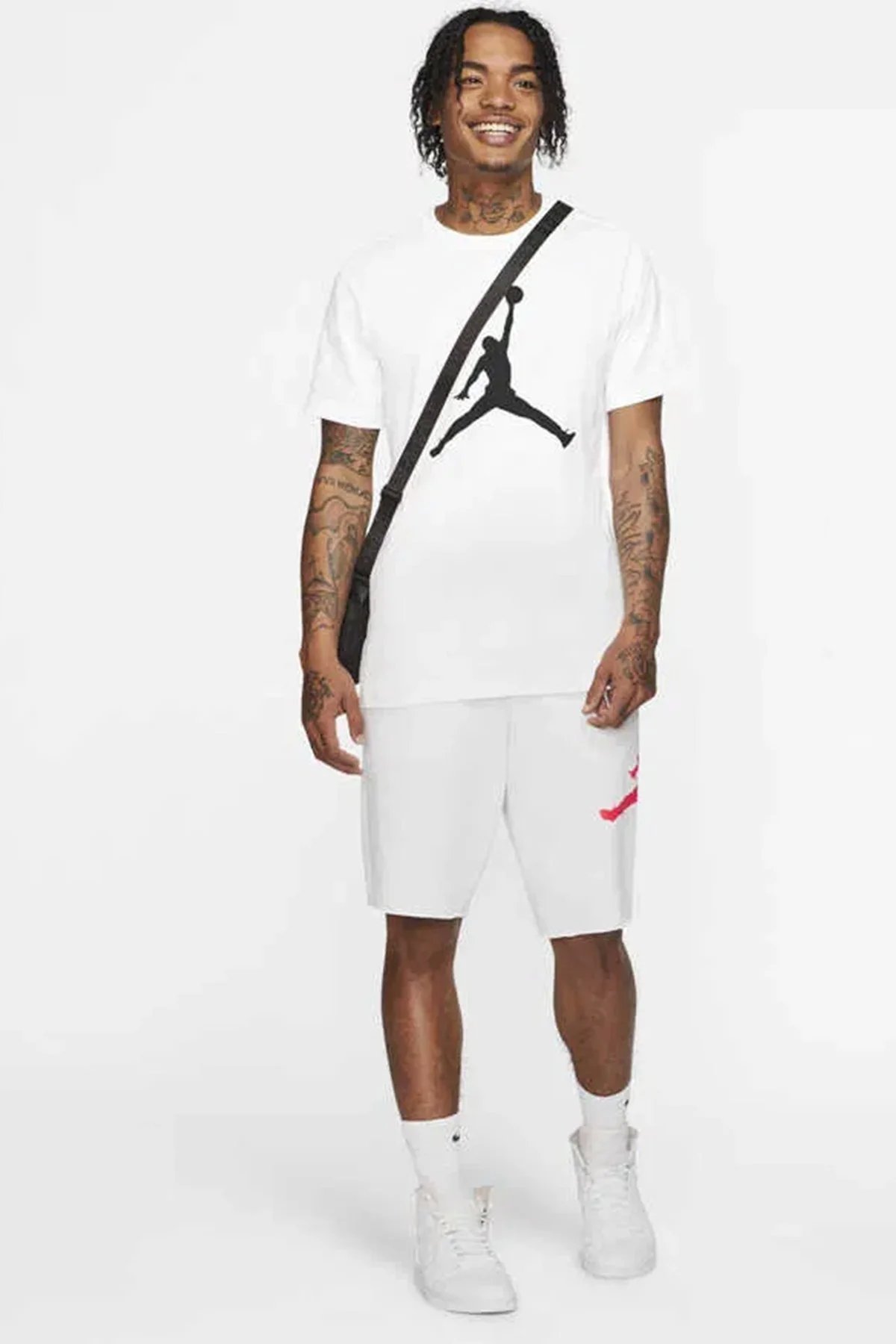 Nike Air Jordan Jumpan Short-Sleeve Crew Grafik Baskılı Erkek Günlük Tişört Beyaz