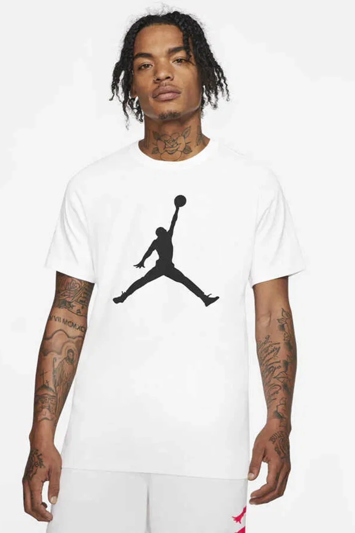Nike Air Jordan Jumpan Short-Sleeve Crew Grafik Baskılı Erkek Günlük Tişört Beyaz