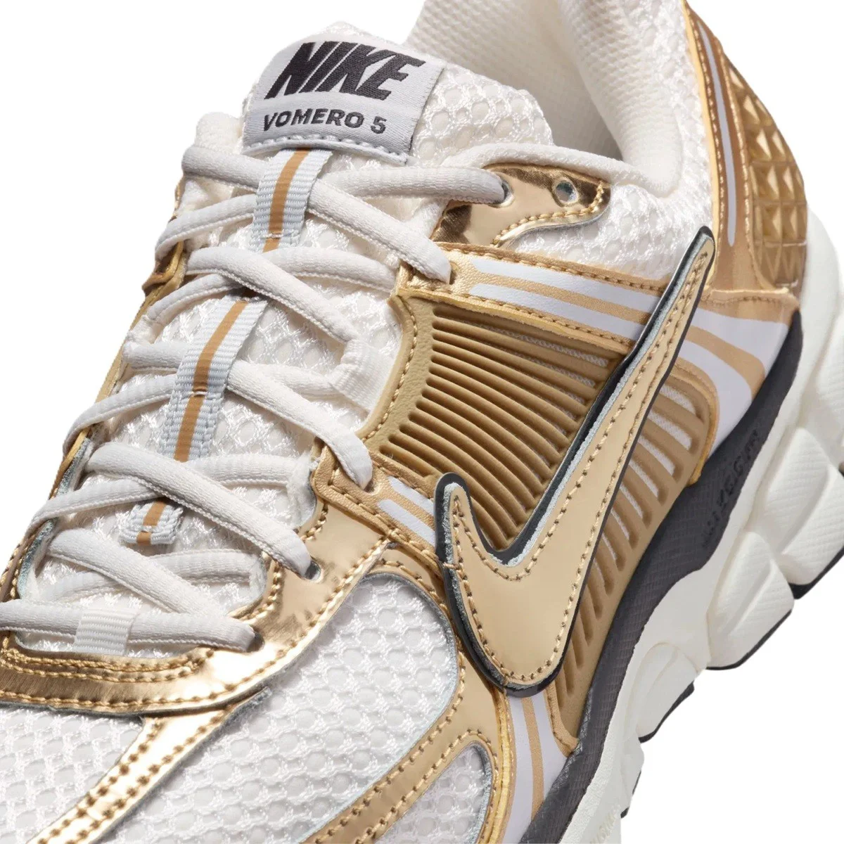 Nike Bowerman Zoom Vomero 5 Metallic Gold Leather Sneaker Hakiki Deri Kadın Günlük Spor Ayakkabı Beyaz Sarı
