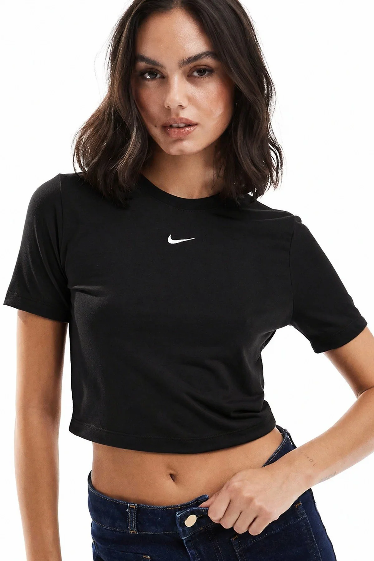 Nike Chill Knit Crop Womens Slim Fit T-shirt Kadın Kısa Dar Kesim Tişört Siyah
