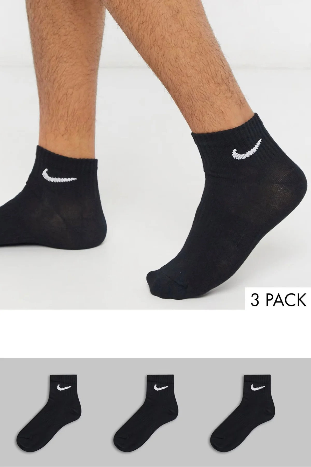 Nike Dri Fit Everyday Cotton Cushioned Ankle Scok Unisex 3Lü Çorap Siyah