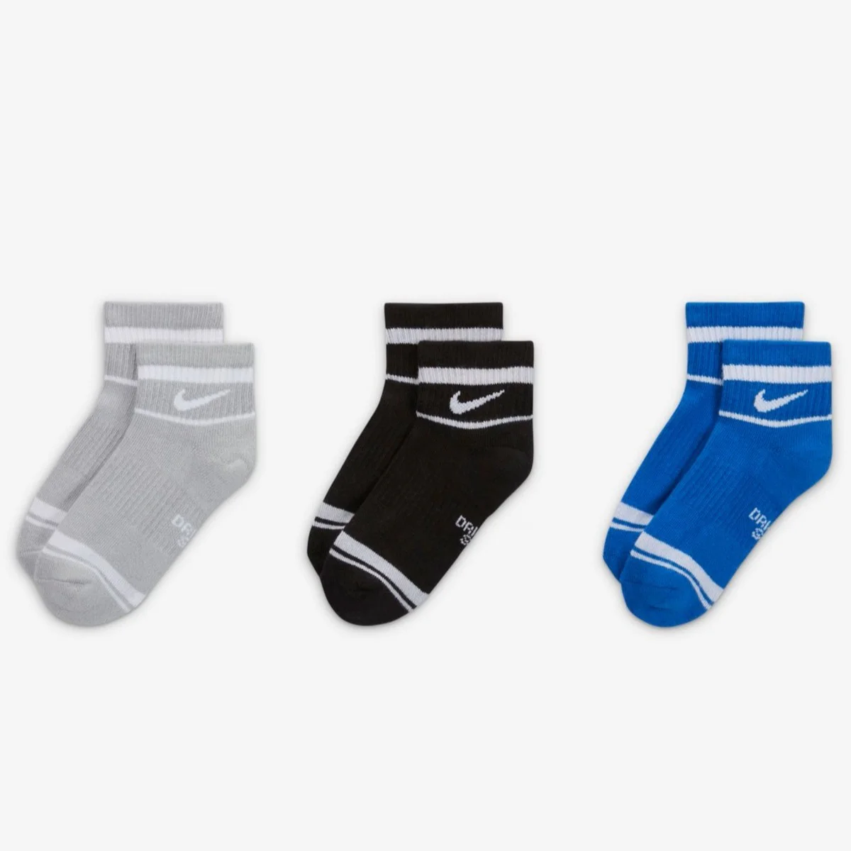 Nike Dri Fit Everyday Cushined Ankle Unisex Socks Yarım Bilek 3 çift Çorap Gri-Mavi-Siyah Fiyatı, Yorumları ve Özellikleri
