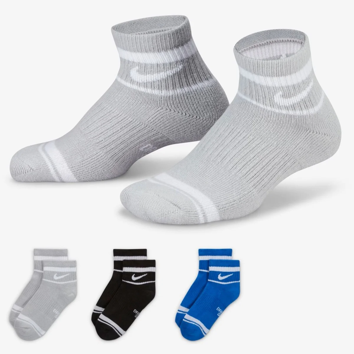 Nike Dri Fit Everyday Cushined Ankle Unisex Socks Yarım Bilek 3 çift Çorap Gri-Mavi-Siyah Fiyatı, Yorumları ve Özellikleri