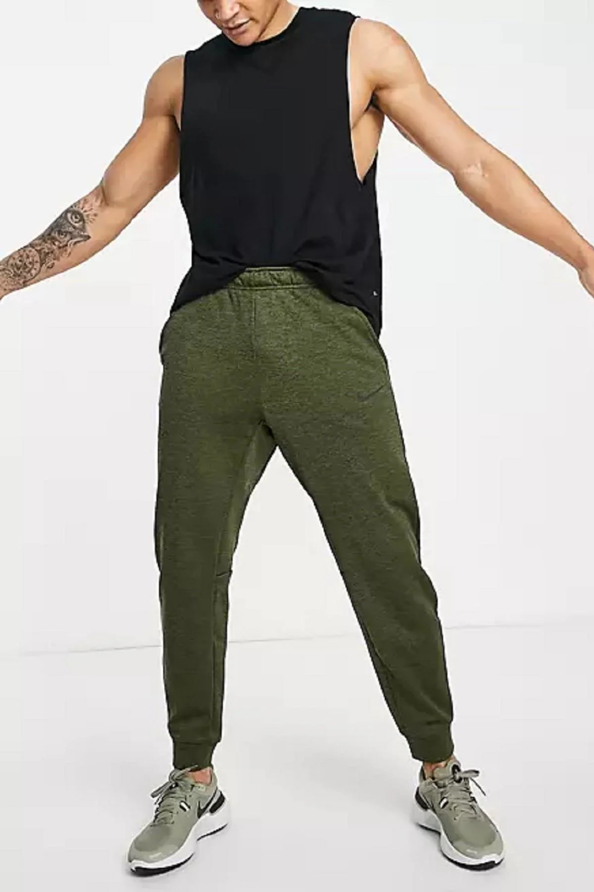 Nike Dri Fit Fleece Tapared Running Konik Yeşil Eşofman Altı