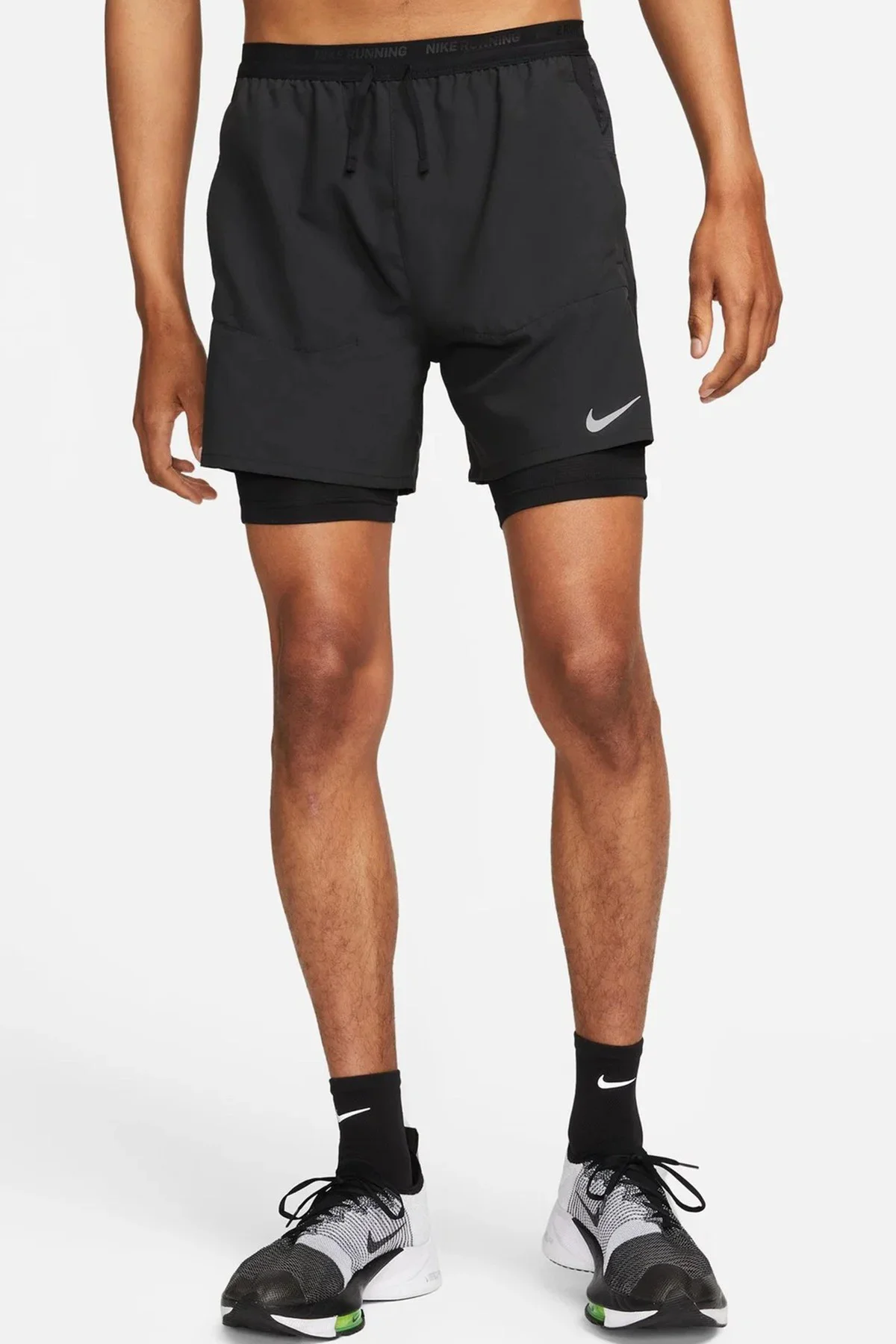 Nike Dri-FIT Stride Mens Running Short Hybrid Erkek Koşu Antreman Şort Siyah