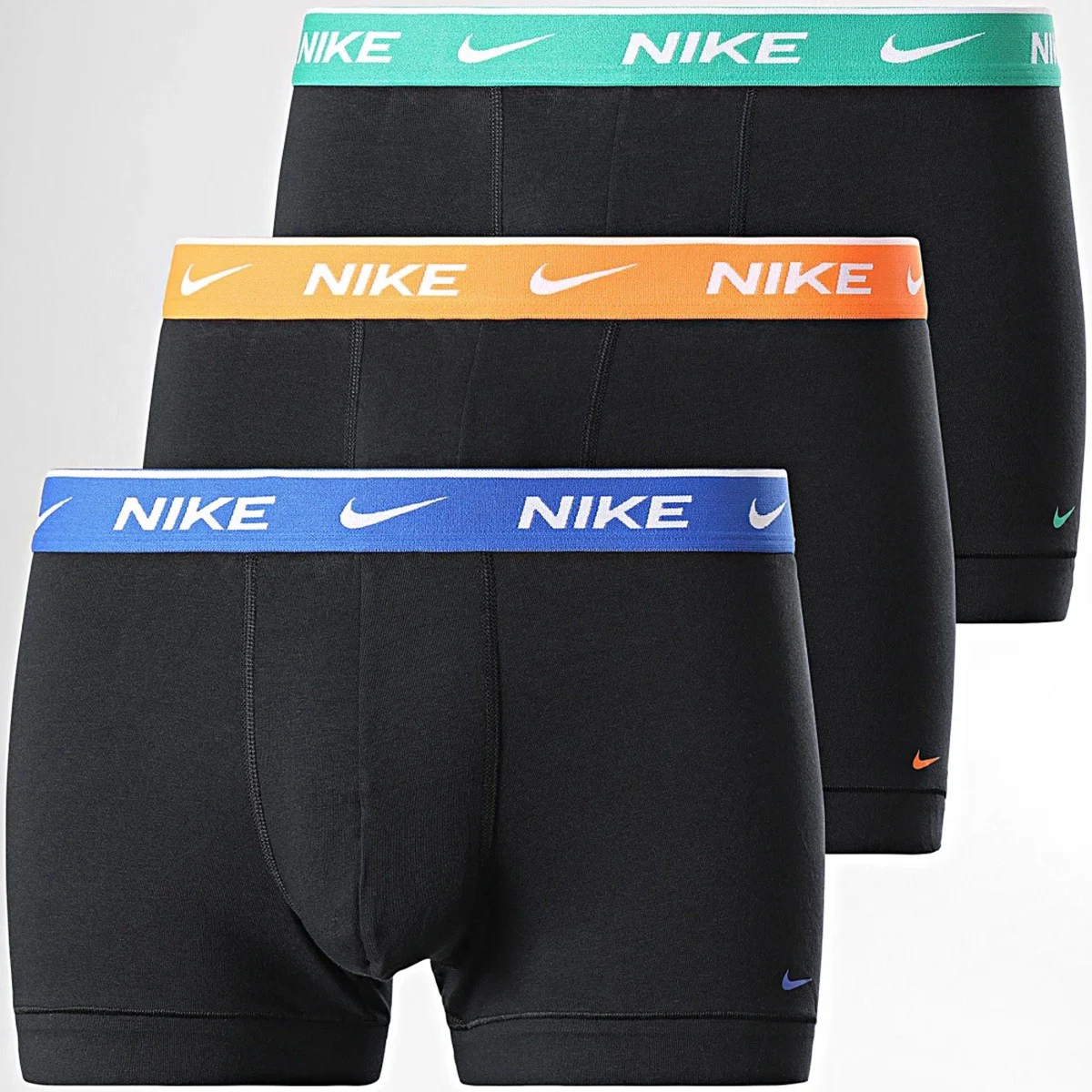 Nike Dri Fit Ultra Stretch 3 Pack Blak Orange Grren Blue Micro 3 lü Paket Kısa Boxer Siyah 3 Renk Bantlı