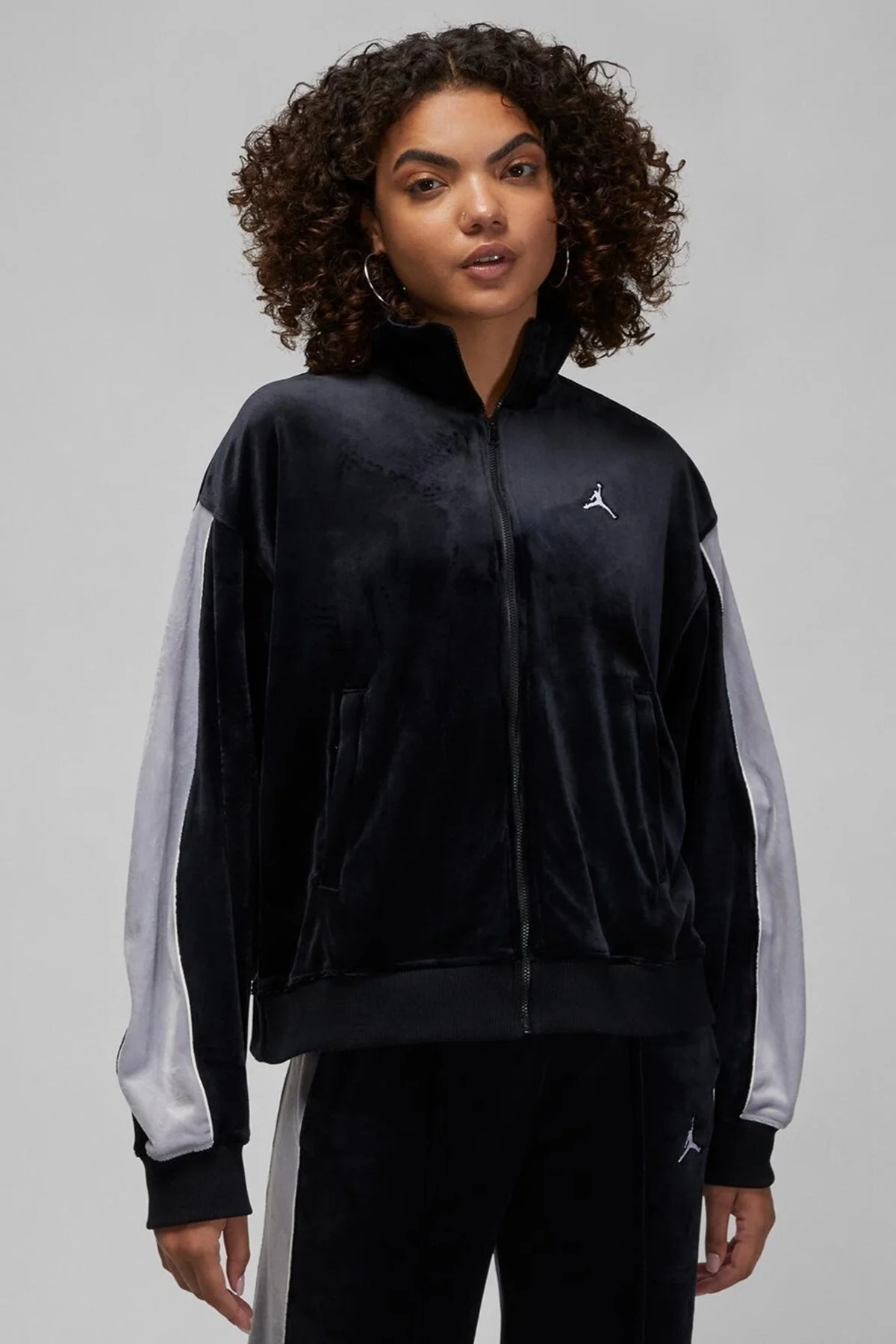 Nike Jordan Flight Full Zıp Velaur Womens Sweatshirt Oversize Kadife Kadın Sweatshirt Siyah