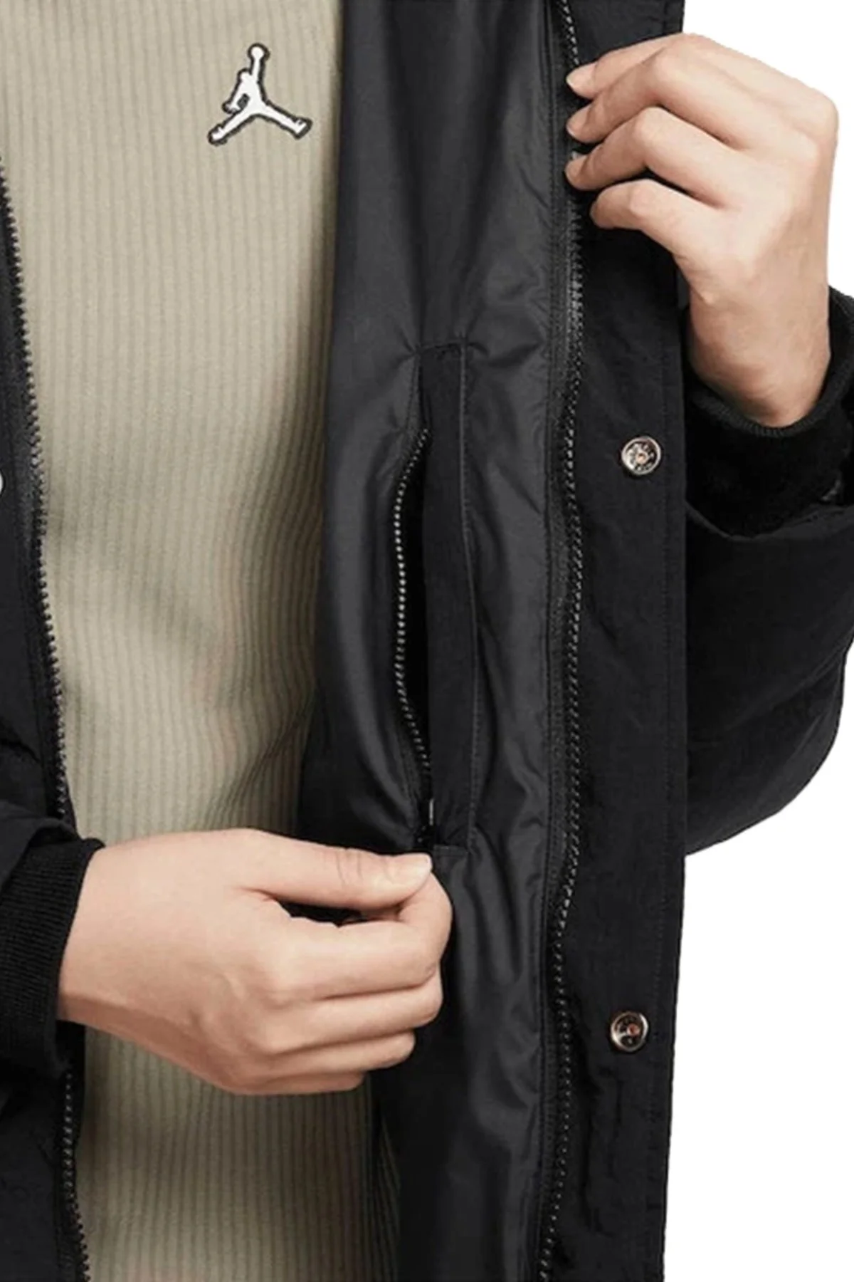 Nike Jordan Flight Loose Fit Down Fill Parka Çıkarılabilir Kapüşonlu Bol Kesim Kaz Tüyü Kadın Parka Siyah