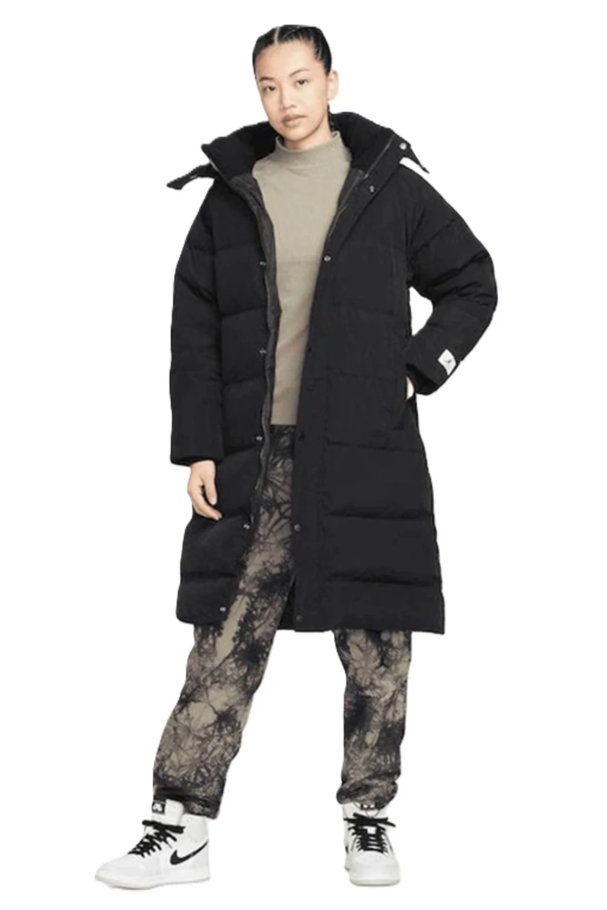 Nike Jordan Flight Loose Fit Down Fill Parka Çıkarılabilir Kapüşonlu Bol Kesim Kaz Tüyü Kadın Parka Siyah