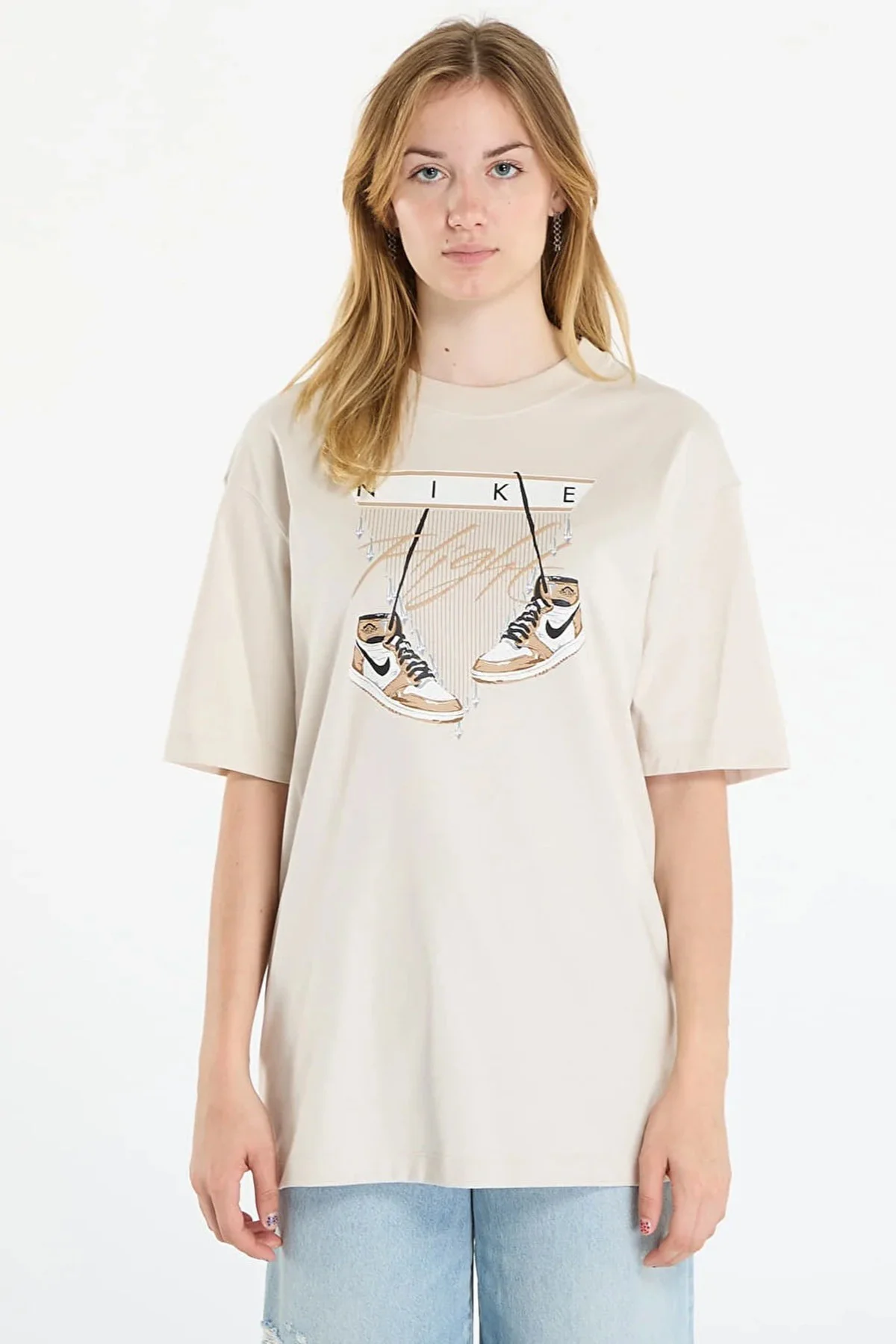 Nike Jordan Flight Women's Oversized T-Shirt Kadın Grafik Logo Pamuklu Tişört Krem
