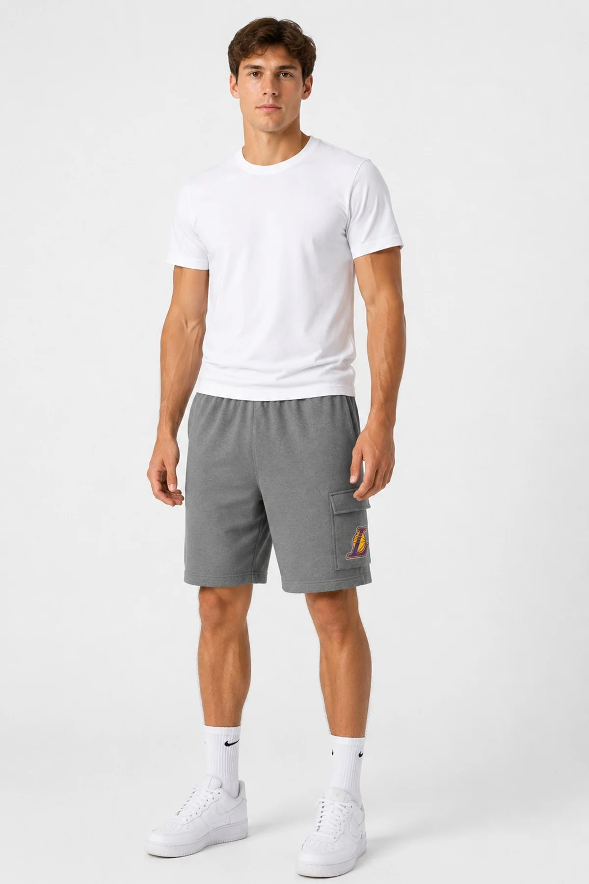 Nike NBA Cargo Shorts Los Angeles Lakers Club Courtside Erkek Pamuklu Kargo Şort Gri Fiyatı, Yorumları ve Özellikleri