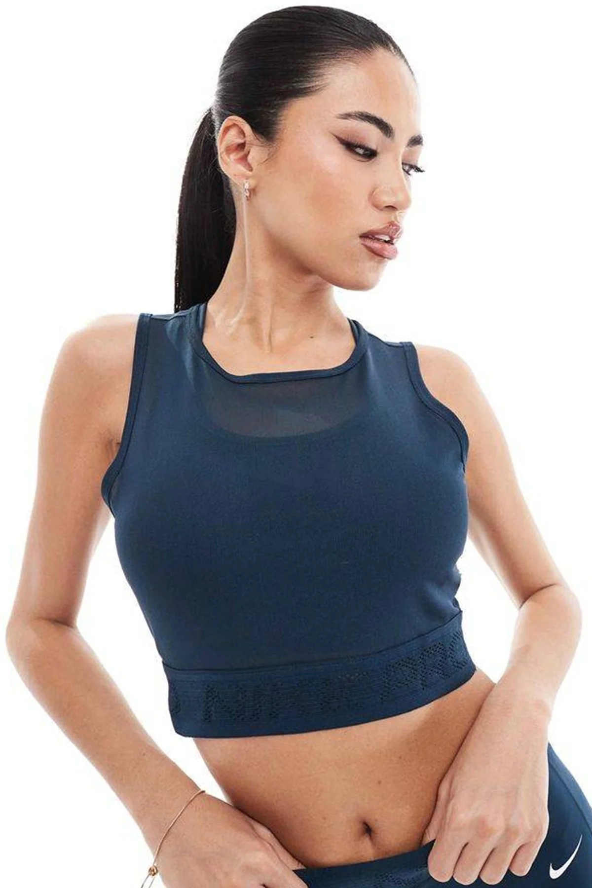 Nike Pro Women's Mesh Tight Fit Tank Top Kadın Transparan Spor Bustiyer Petrol Mavisi Fiyatı, Yorumları ve Özellikleri