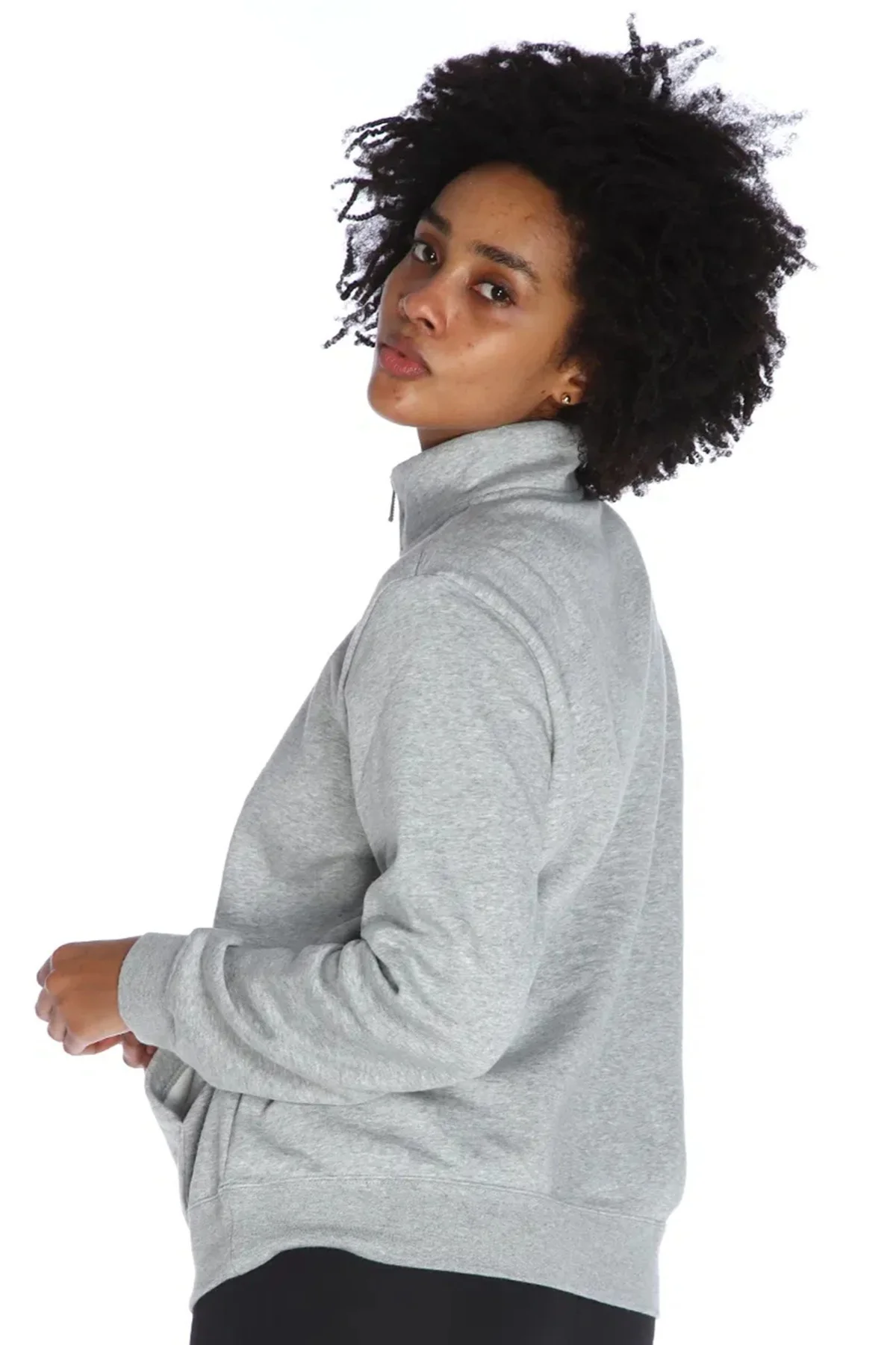 Nike Sportswear Club Fleece Half Zip Gray Hoodie Kadın Gri Dik Yaka Yarım Fermuarlı Sweatshirt Gri