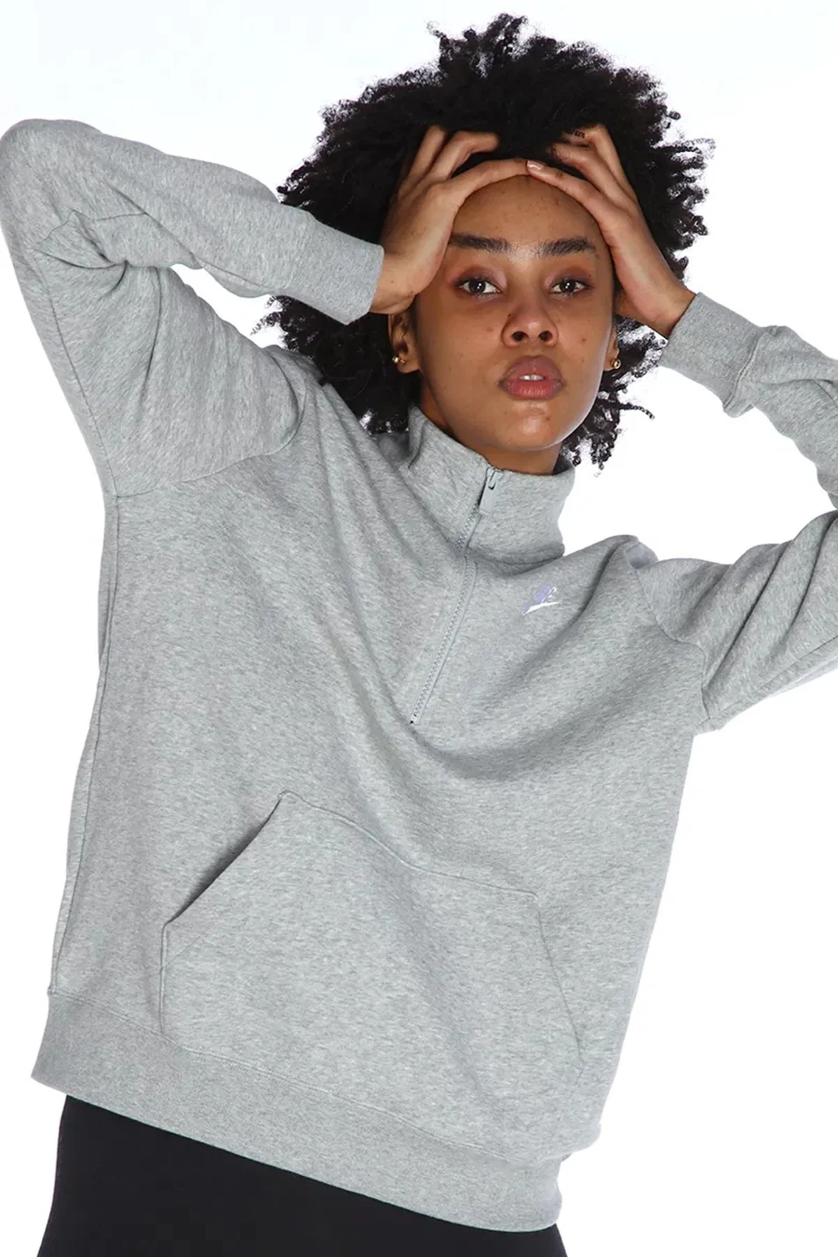 Nike Sportswear Club Fleece Half Zip Gray Hoodie Kadın Gri Dik Yaka Yarım Fermuarlı Sweatshirt Gri