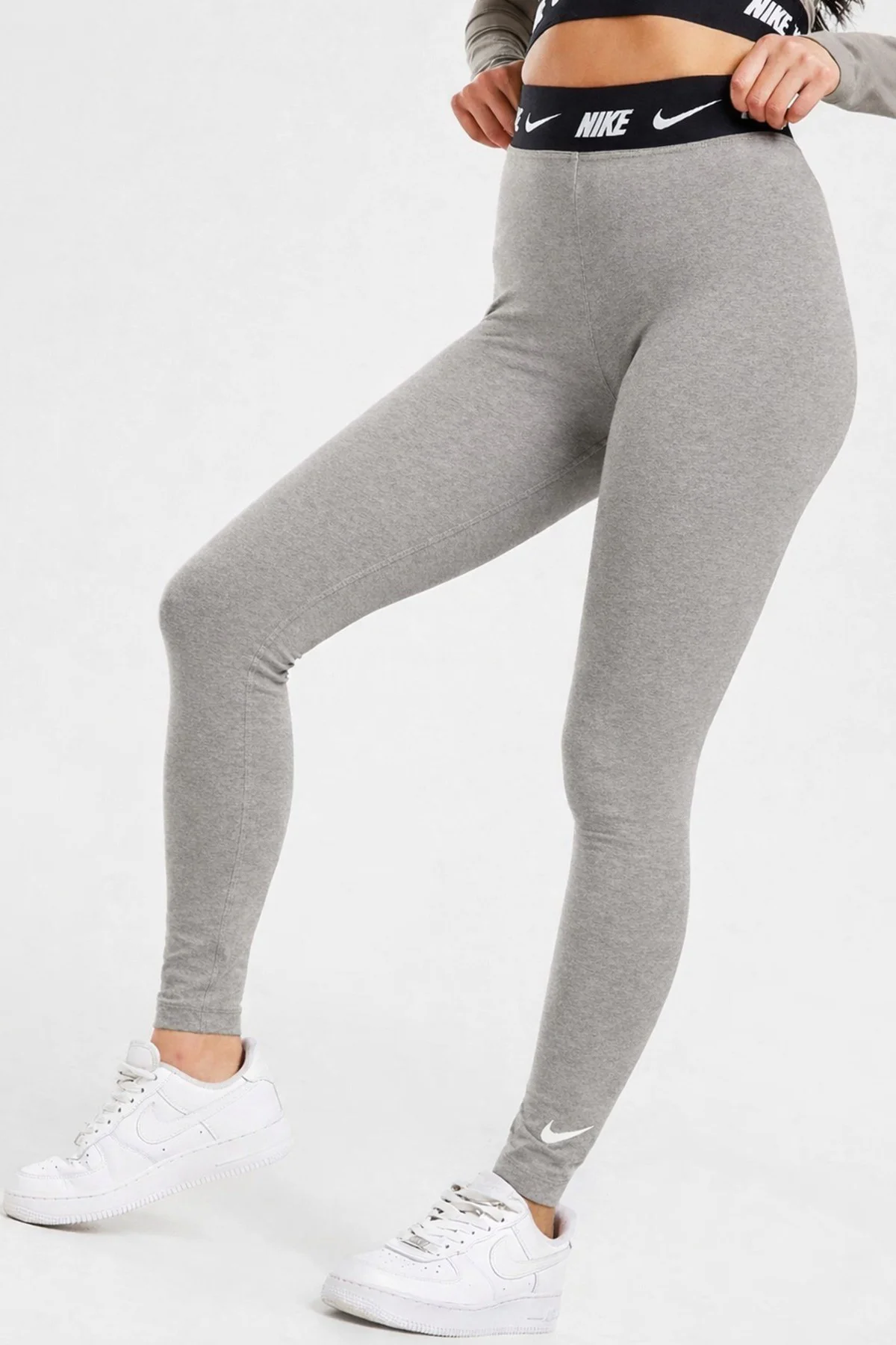 Nike Sportswear Club High Rise Full Length Kadın Yüksek Bel Pamuk Polyester Tayt Gri