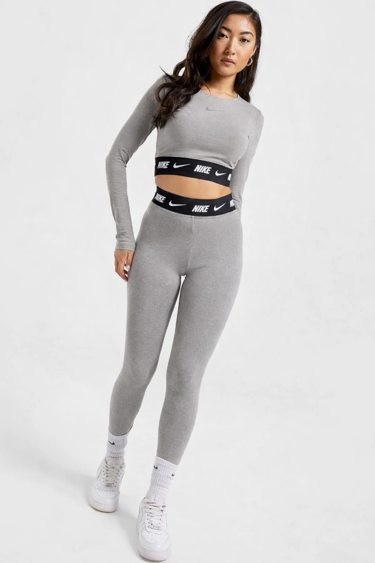 Nike Sportswear Club High Rise Full Length Kadın Yüksek Bel Pamuk Polyester Tayt Gri