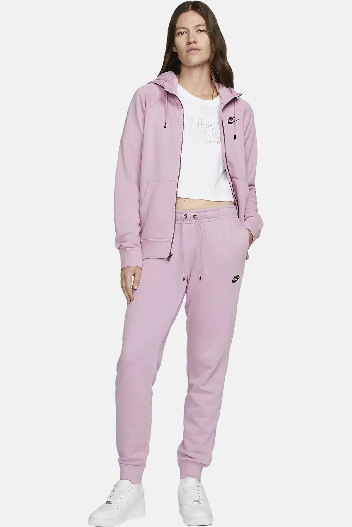 Nike Sportswear Essential Fleece Full Zip Hoodie Kadın Kapüşonlu Sweatshirt Pembe