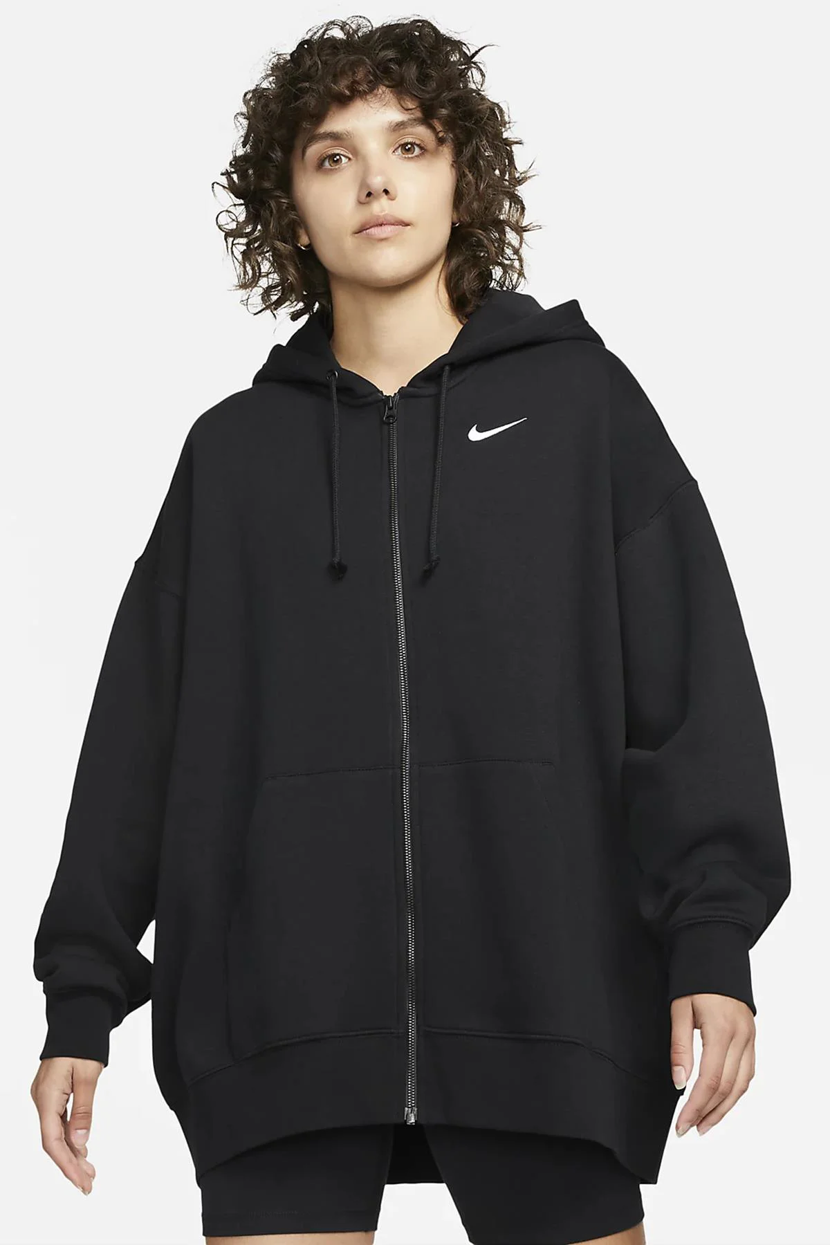 Nike Sportswear Essentials Oversize Fleece Full Zip Hoodie Kadın Geniş Kalıp Kapüşonlu Sweatshirt Siyah Nike Sportswear Essentials Oversize Fleece Full Zip Hoodie Kadın Geniş Kalıp Kapüşonlu Sweatshirt Siyah