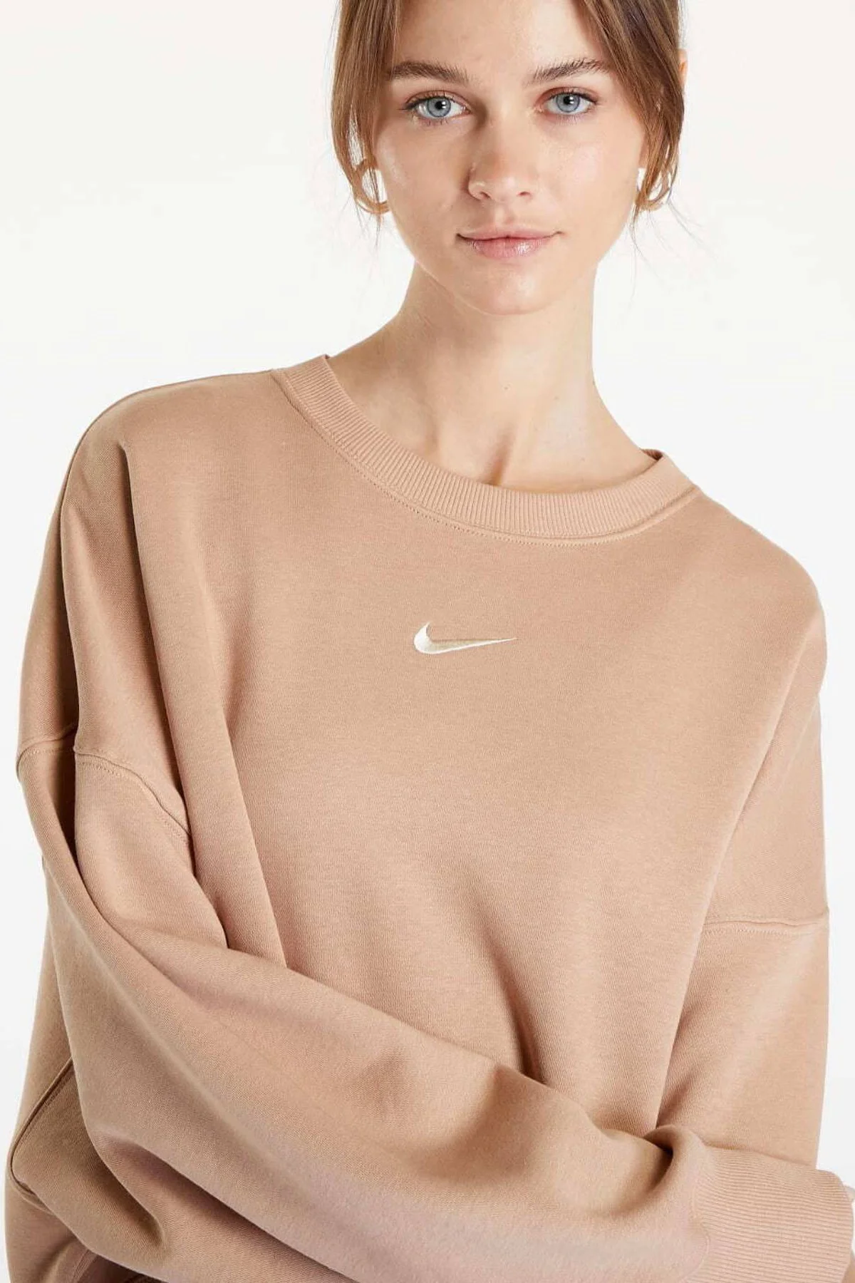 Nike Sportswear Essential Collection Fleece Oversized Kadın Sweatshirt Bej Nike Sportswear Essential Collection Fleece Oversized Kadın Sweatshirt Bej