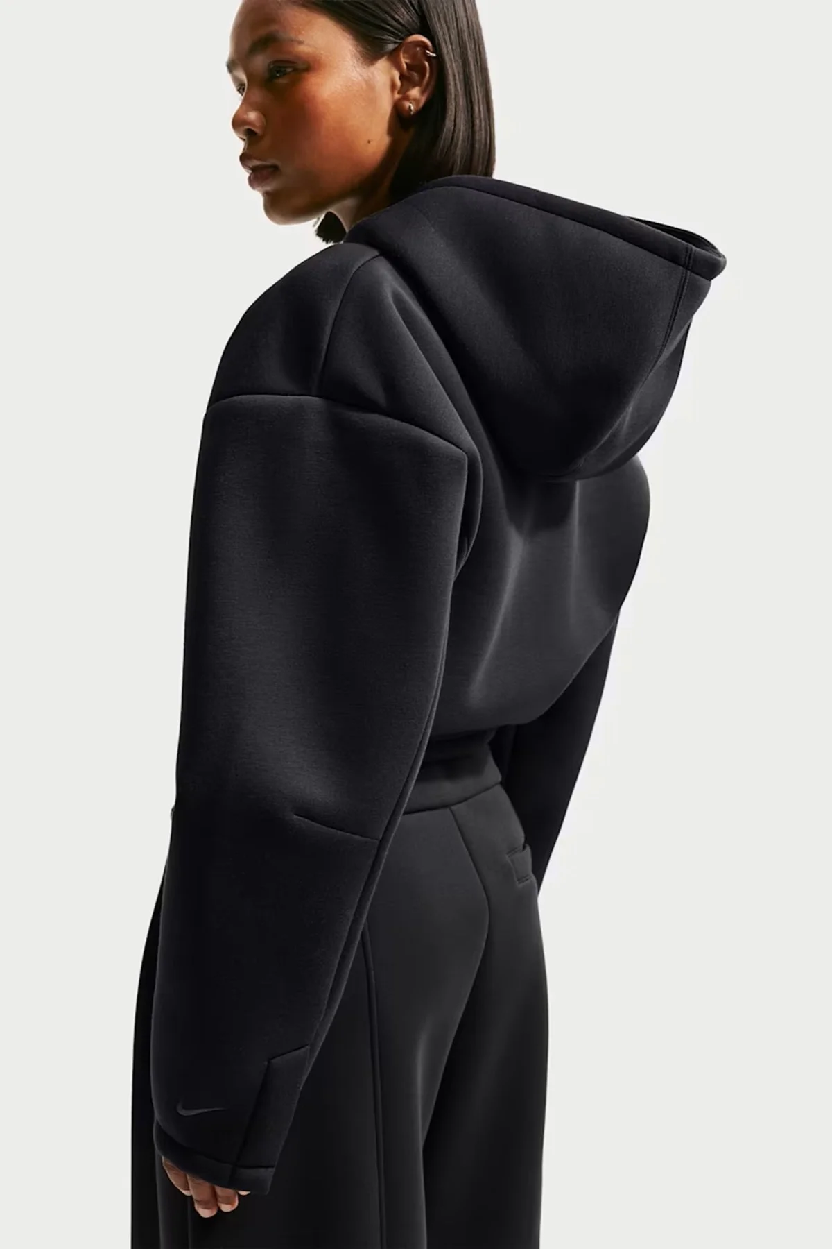Nike Sportswear Pregame Oversize Full-Zip Sweatshirt Tam Boy Fermuarlı Bol Kesim Kapüşonlu Dalgıç Kumaş Kadın Sweatshirt Siyah