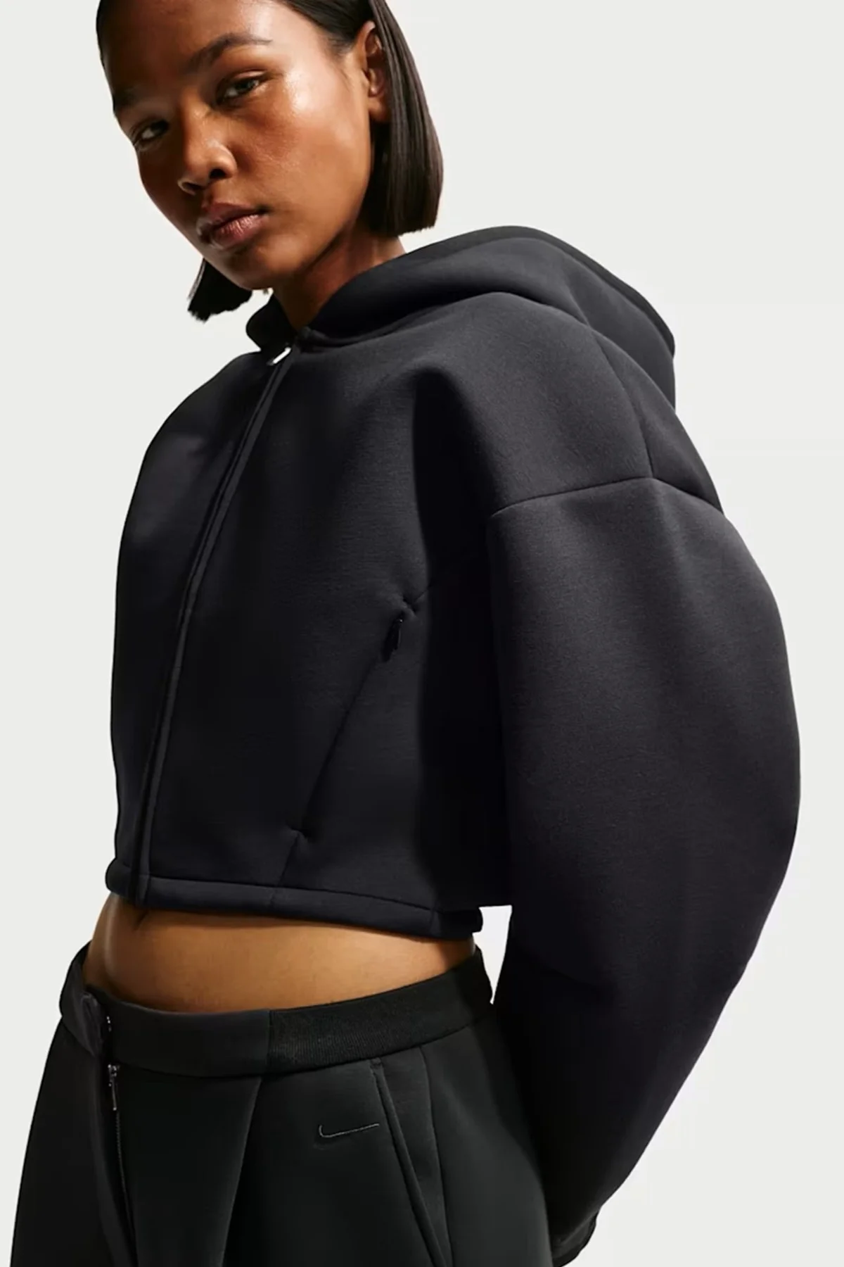 Nike Sportswear Pregame Oversize Full-Zip Sweatshirt Tam Boy Fermuarlı Bol Kesim Kapüşonlu Dalgıç Kumaş Kadın Sweatshirt Siyah