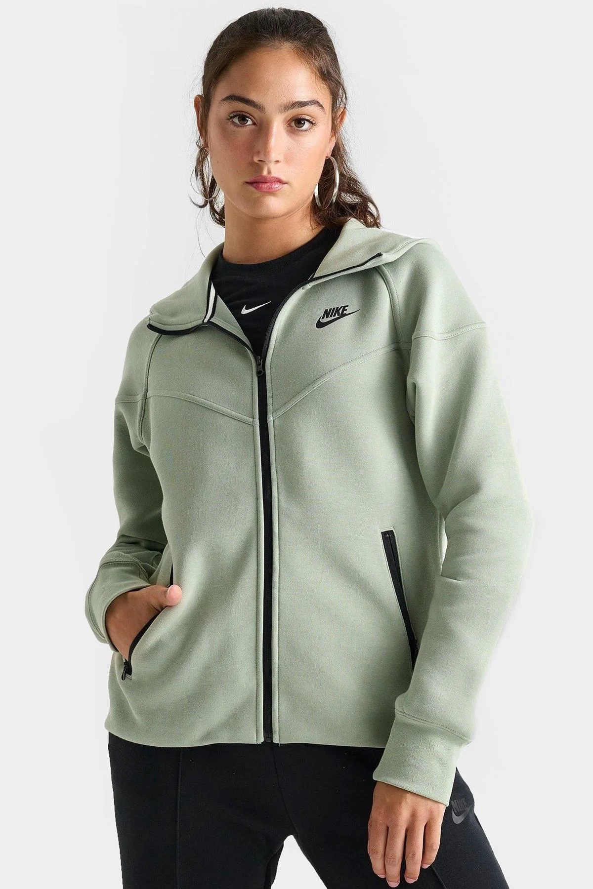 Nike Sportswear Tech Fleece Full Zip Hoodie Dark Heather Black Kadın Kapüşonlu Sweatshirt Su Yeşili Fiyatı, Yorumları ve Özellikleri