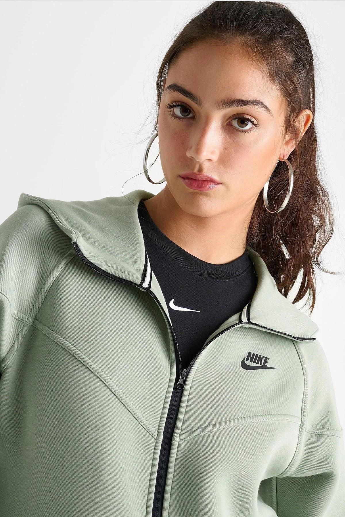 Nike Sportswear Tech Fleece Full Zip Hoodie Dark Heather Black Kadın Kapüşonlu Sweatshirt Su Yeşili Fiyatı, Yorumları ve Özellikleri