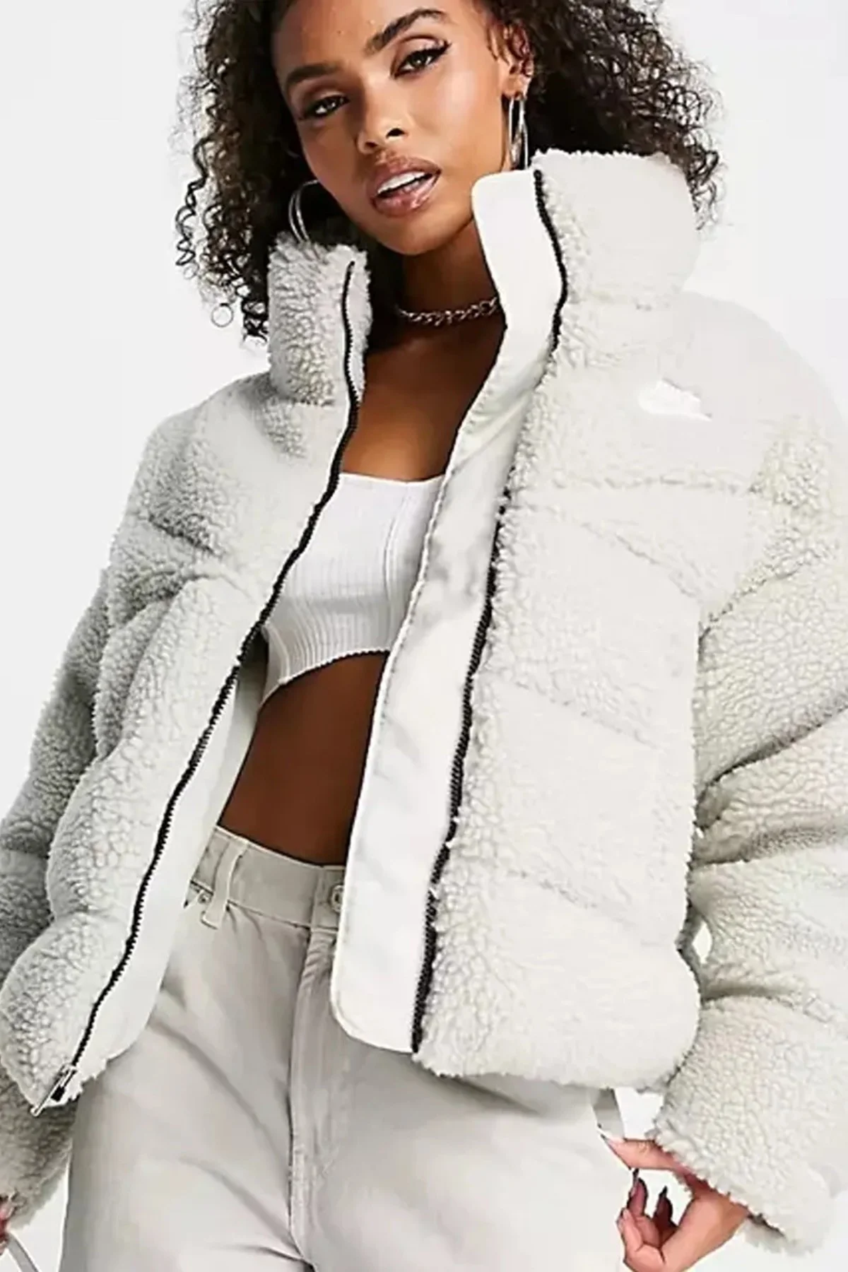 Nike Sportswear Therma-Fit City City Series Synthetic Fill High-Pile Fleece Full Zip Jacket Sentetik Dolgu Bol Kesim Kadın Ceket Krem