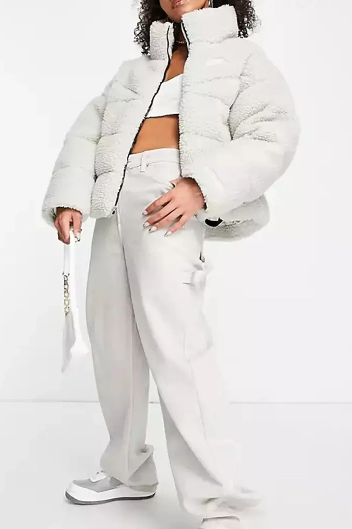 Nike Sportswear Therma-Fit City City Series Synthetic Fill High-Pile Fleece Full Zip Jacket Sentetik Dolgu Bol Kesim Kadın Ceket Krem