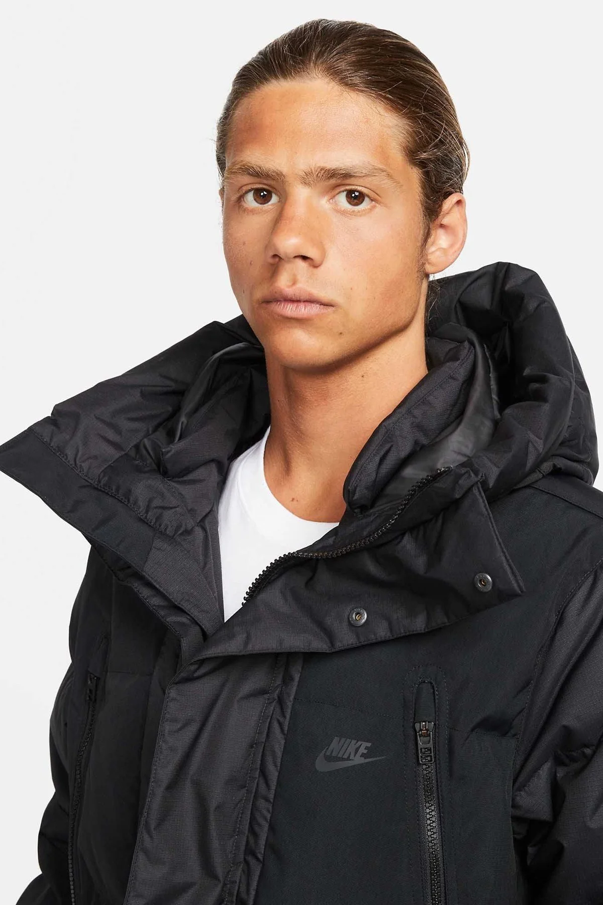 Nike Storm Fit Down Fill Oversize Hoodie Ful Zip Jacket Erkek Su Geçirmez Kaz Tüyü Kapüşonlu Mont Siyah