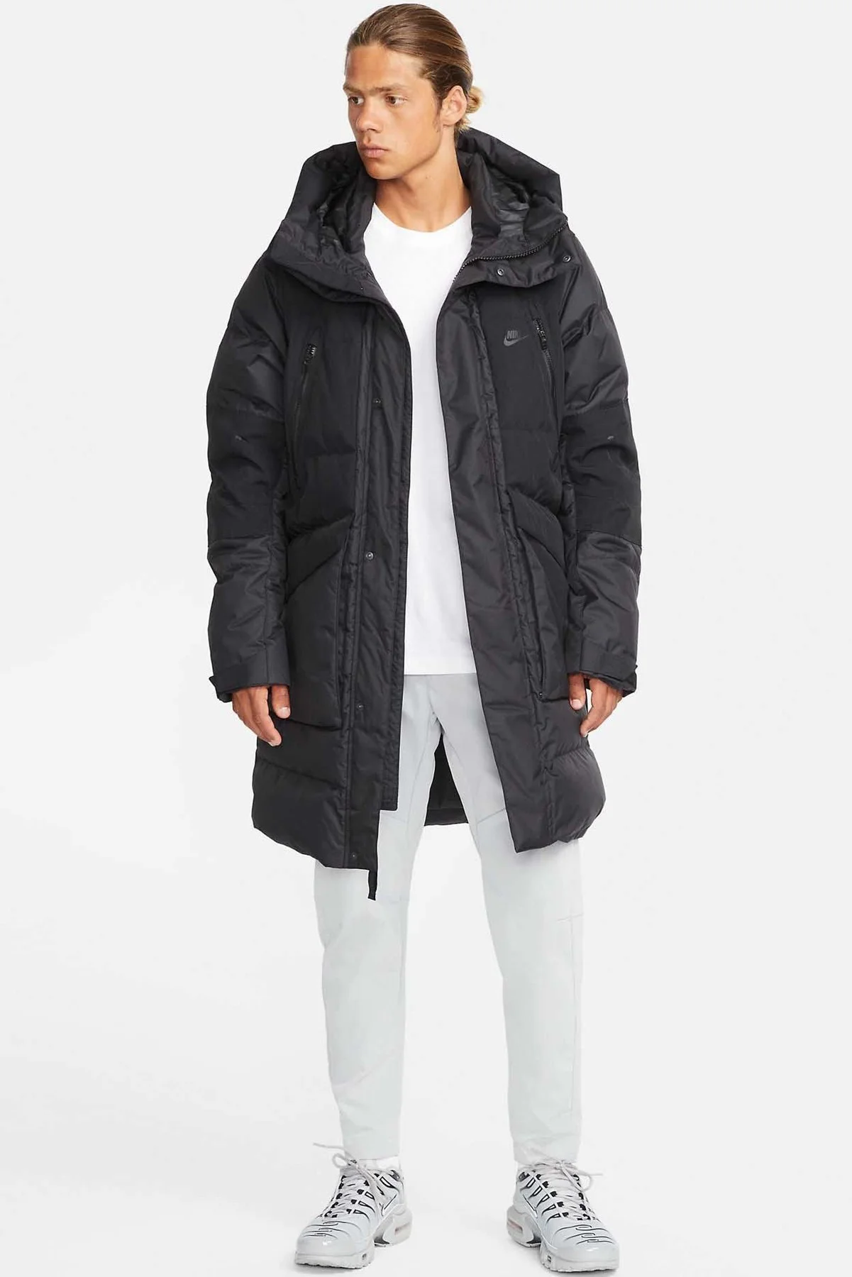 Nike Storm Fit Down Fill Oversize Hoodie Ful Zip Jacket Erkek Su Geçirmez Kaz Tüyü Kapüşonlu Mont Siyah