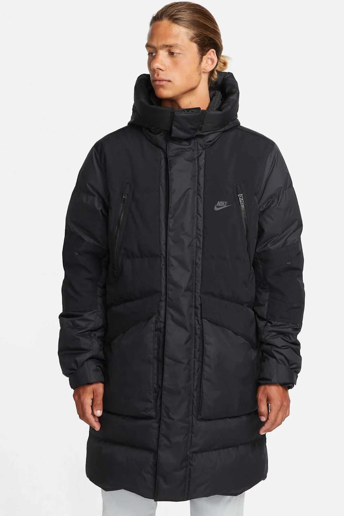 Nike Storm Fit Down Fill Oversize Hoodie Ful Zip Jacket Erkek Su Geçirmez Kaz Tüyü Kapüşonlu Mont Siyah