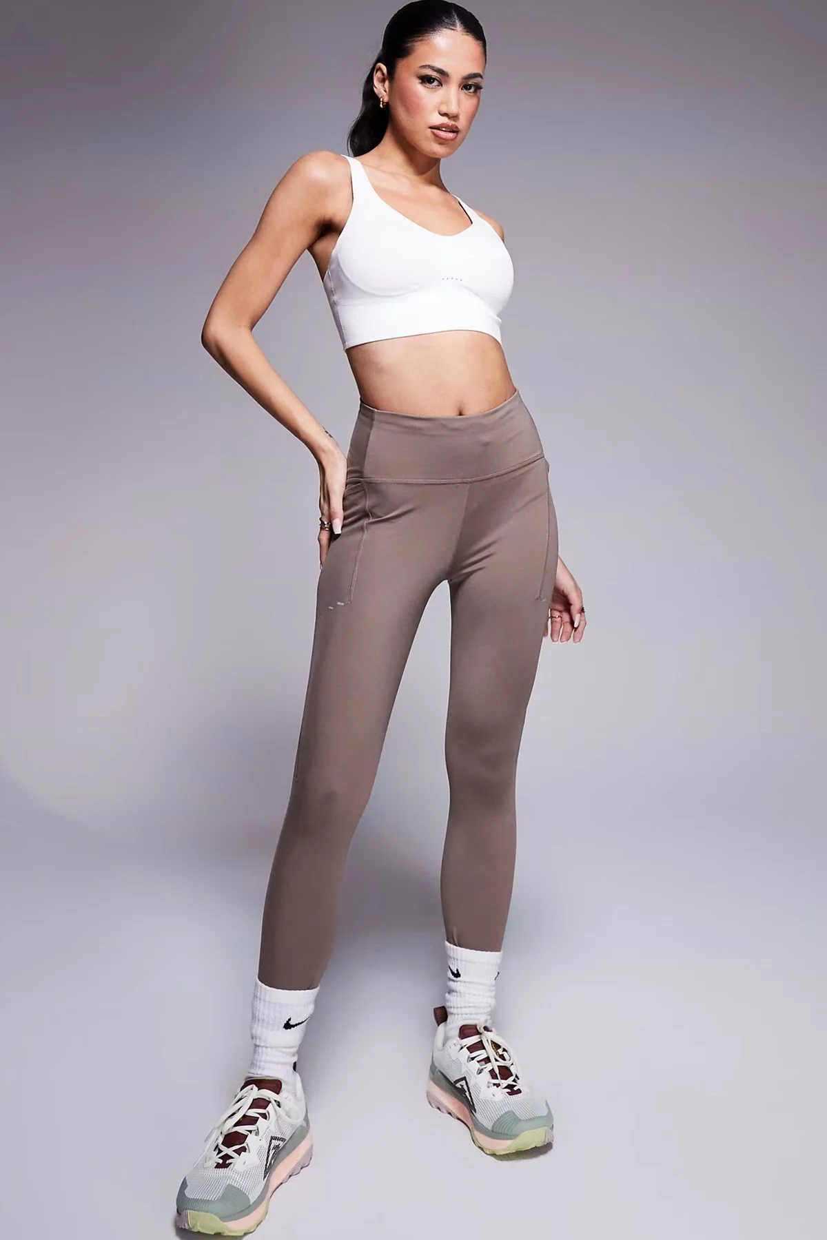 Nike Swift Dri Fit High Rise 7/8 Running Leggings With Pockets Kadın 3 Cepli Antrenman Koşu Taytı Kahverengi